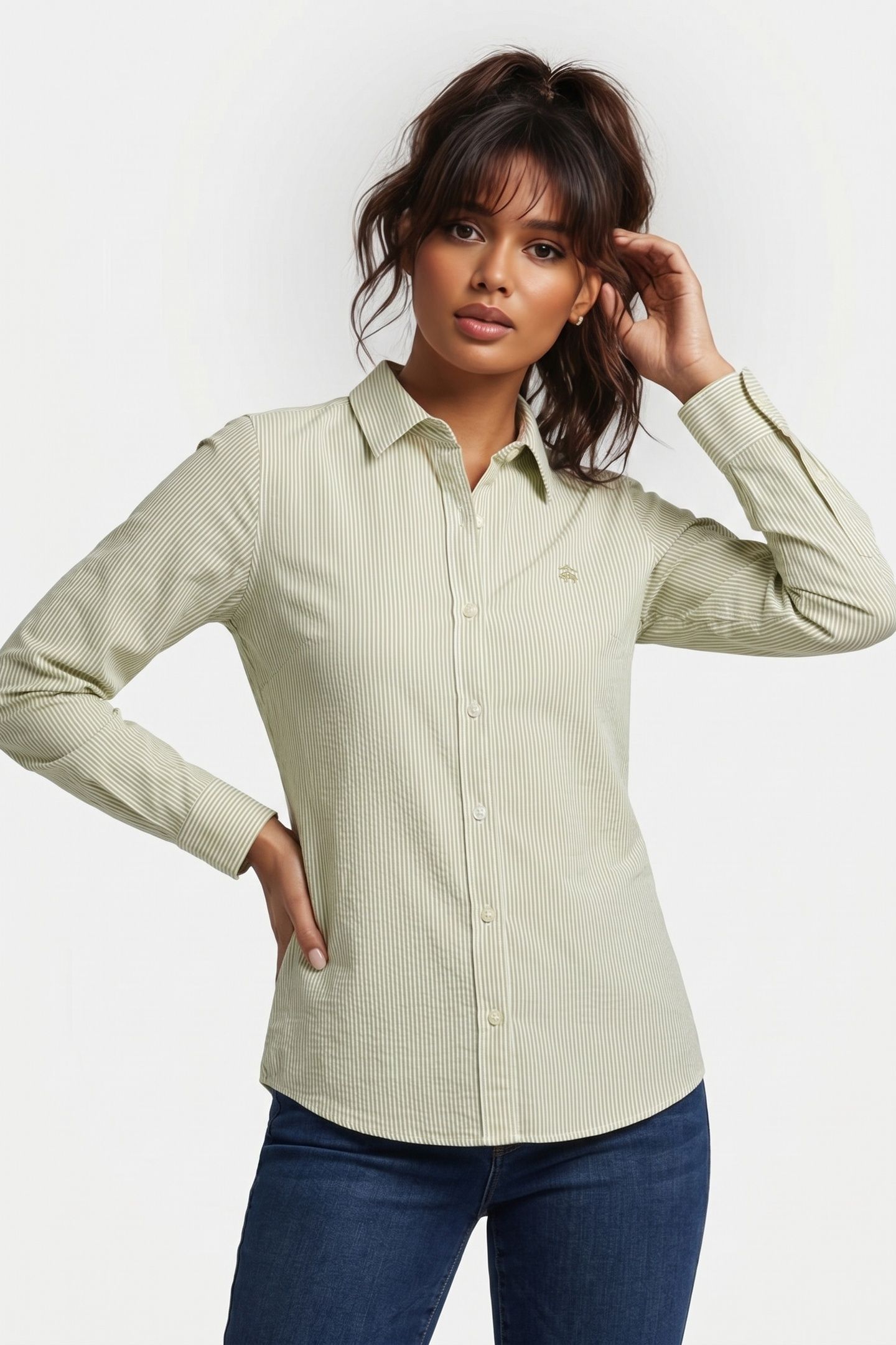 SEERSUCKER LOGOED SHIRT COTTON GREEN 1