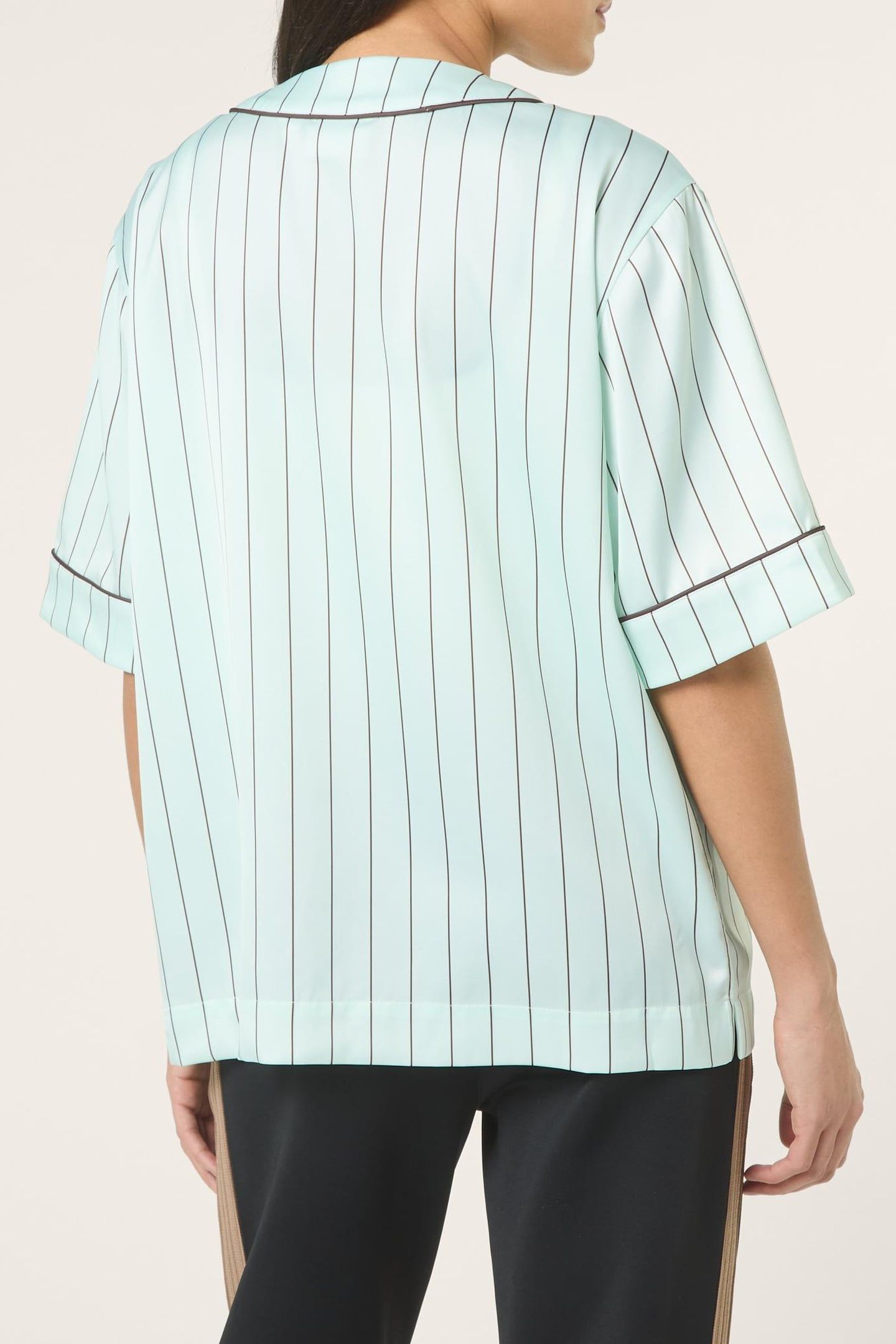 FIESOLE BOXY PINSTRIPED SATIN BASEBALL SHIRT SOOTHING SEA / 3