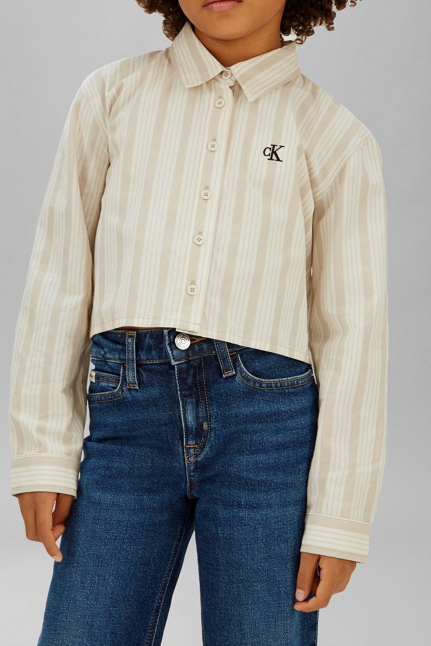 GIRLS STRIPE POPLIN SHIRT ANCIENT MARBLE/WHITE GRAY 1
