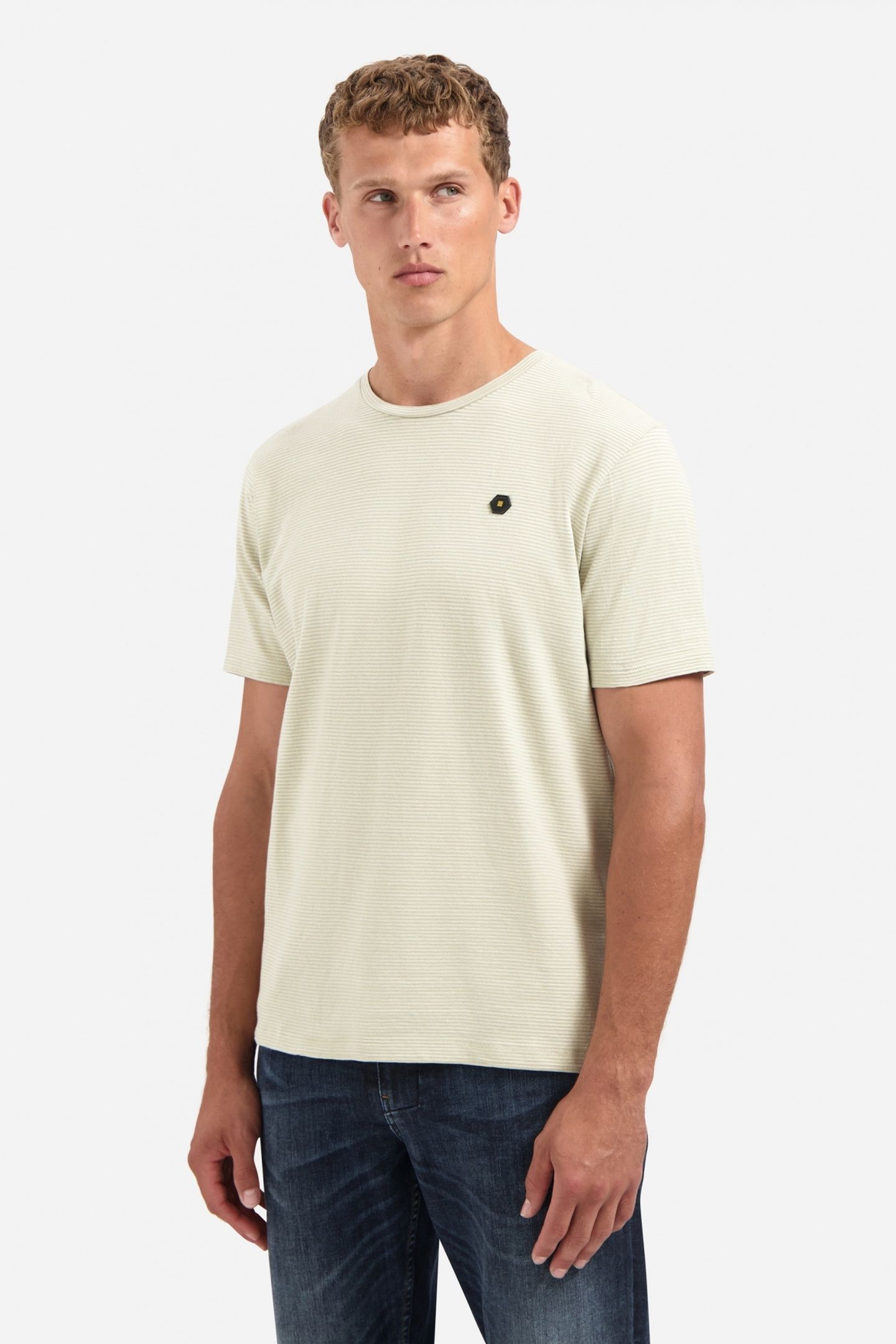 T-SHIRT CREWNECK MELANGE JACQUARD STRIPES LIGHT MOSS 2