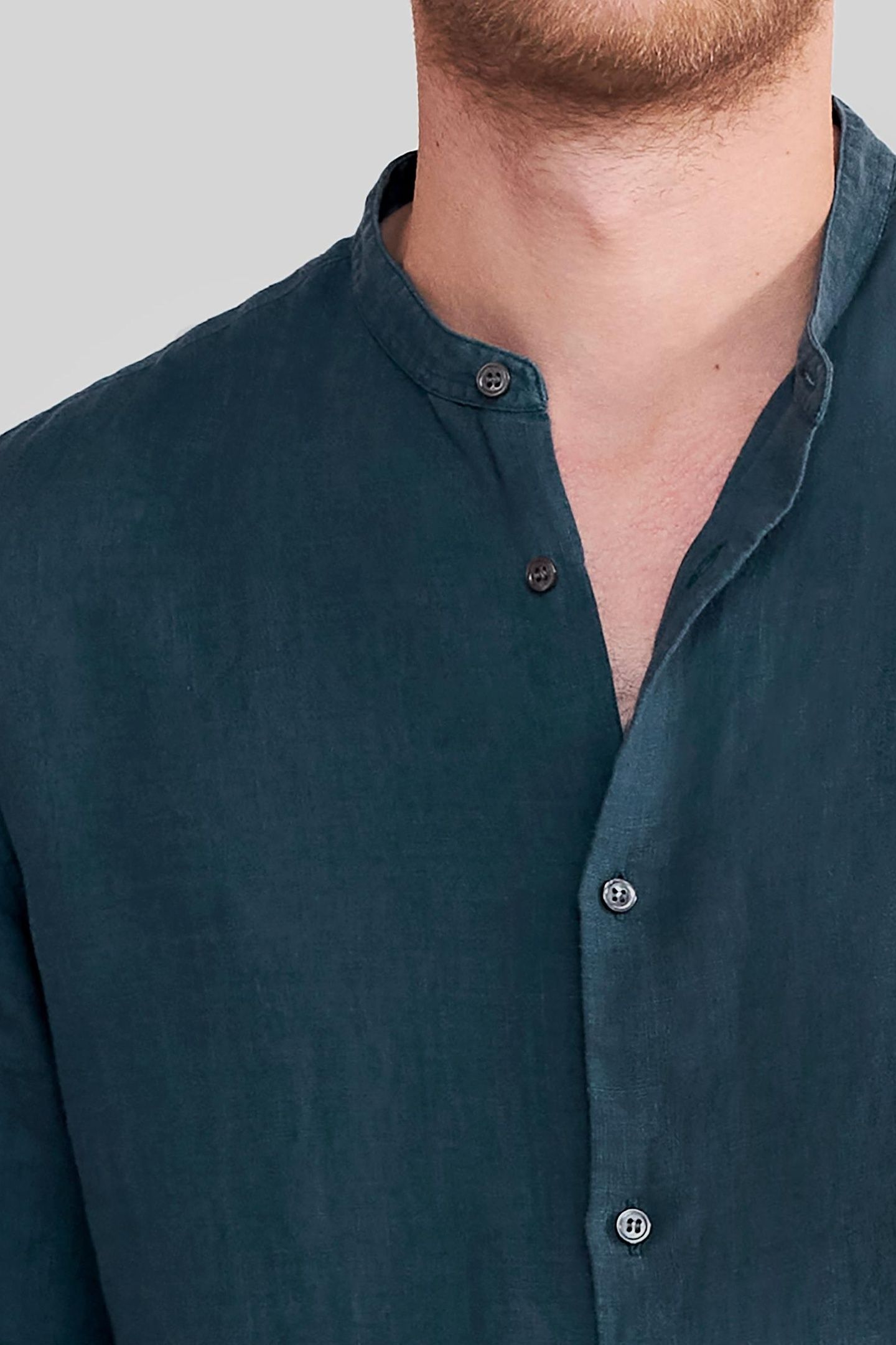 SLATE PURE LINEN REGULAR SHIRT WITH MANDARIN COLLAR 6