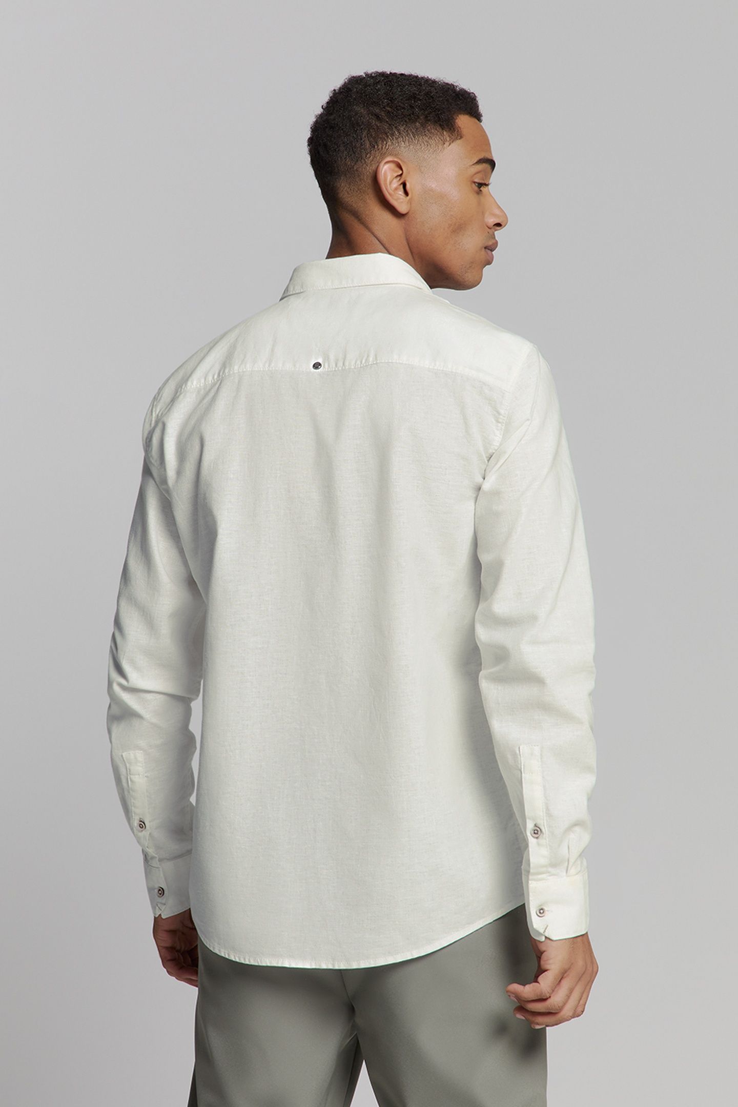 SHIRT SOLID WITH LINEN WHITE 3