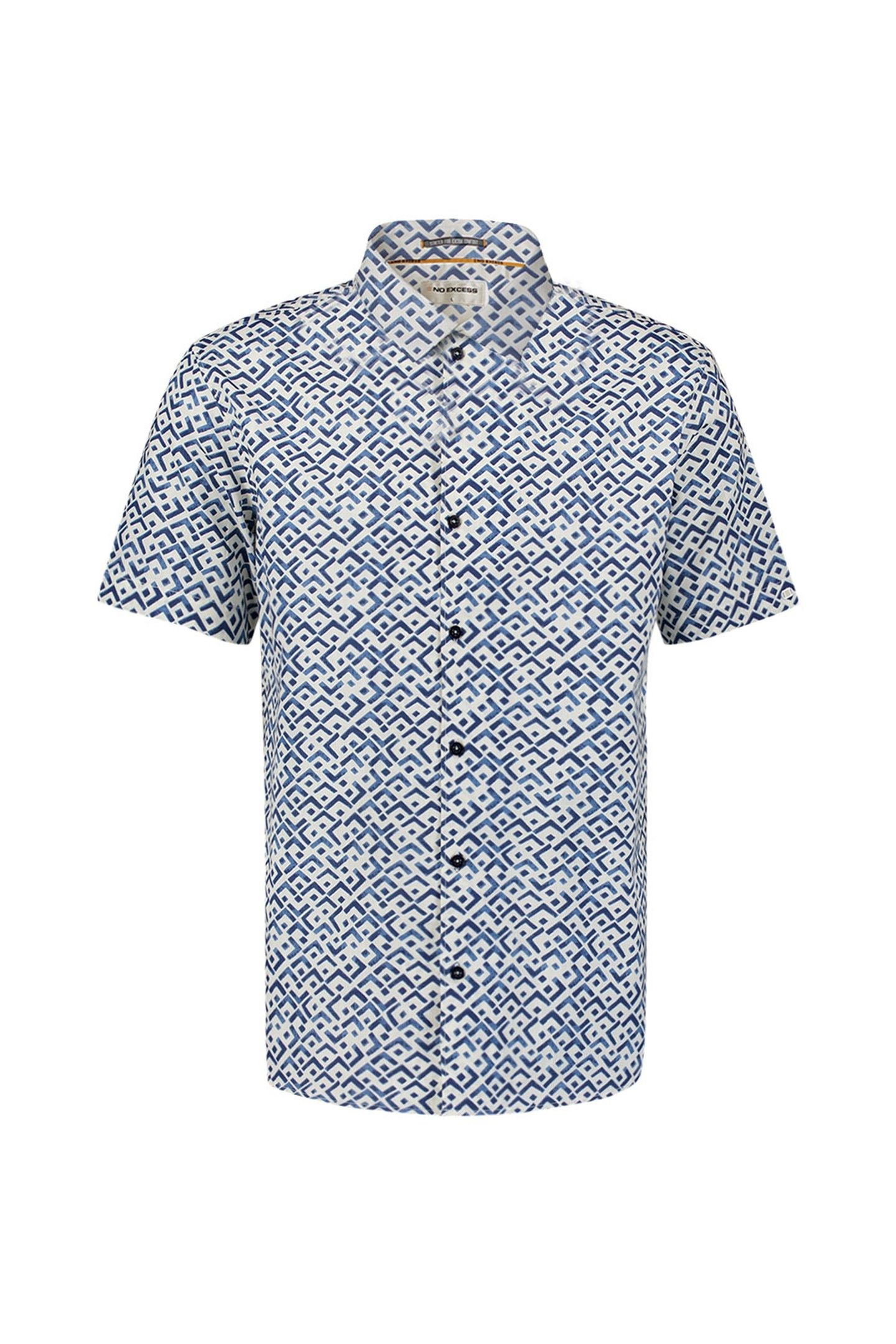 SHIRT SHORT SLEEVE SLUB ALLOVER PRINTED INDIGO BLUE 3