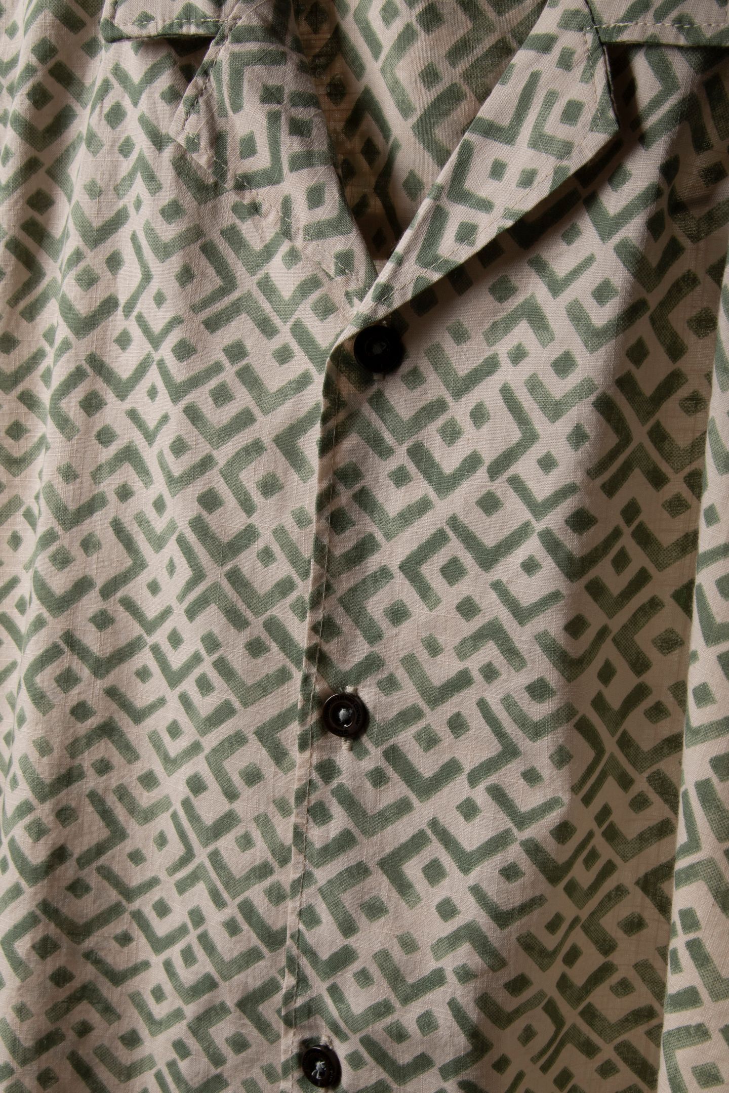 SHIRT SHORT SLEEVE REVERS COLLAR SLUB ALLOVER PRINTED GREEN 6