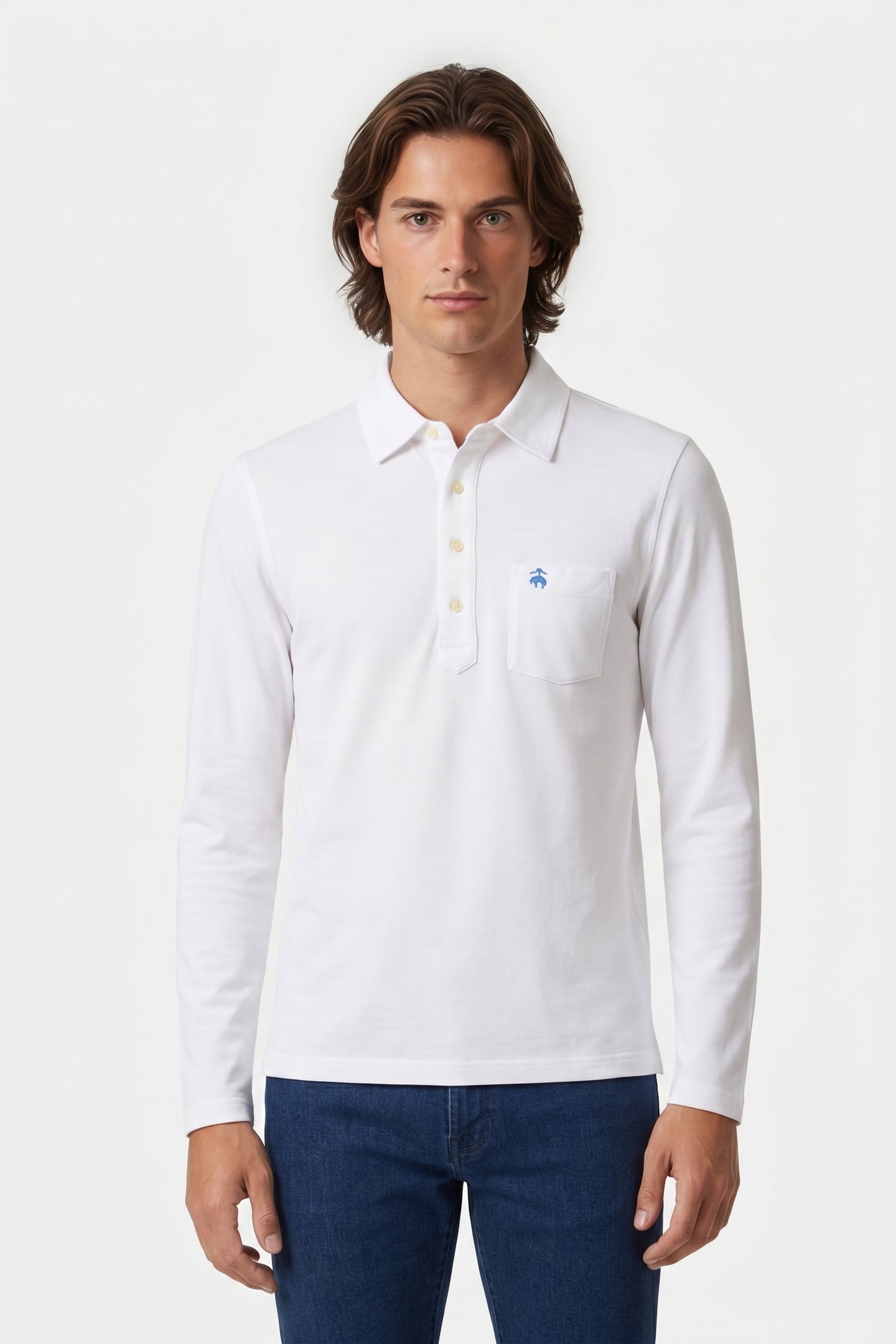 KNIT LONG SLEEVE POLOS WHITE 1