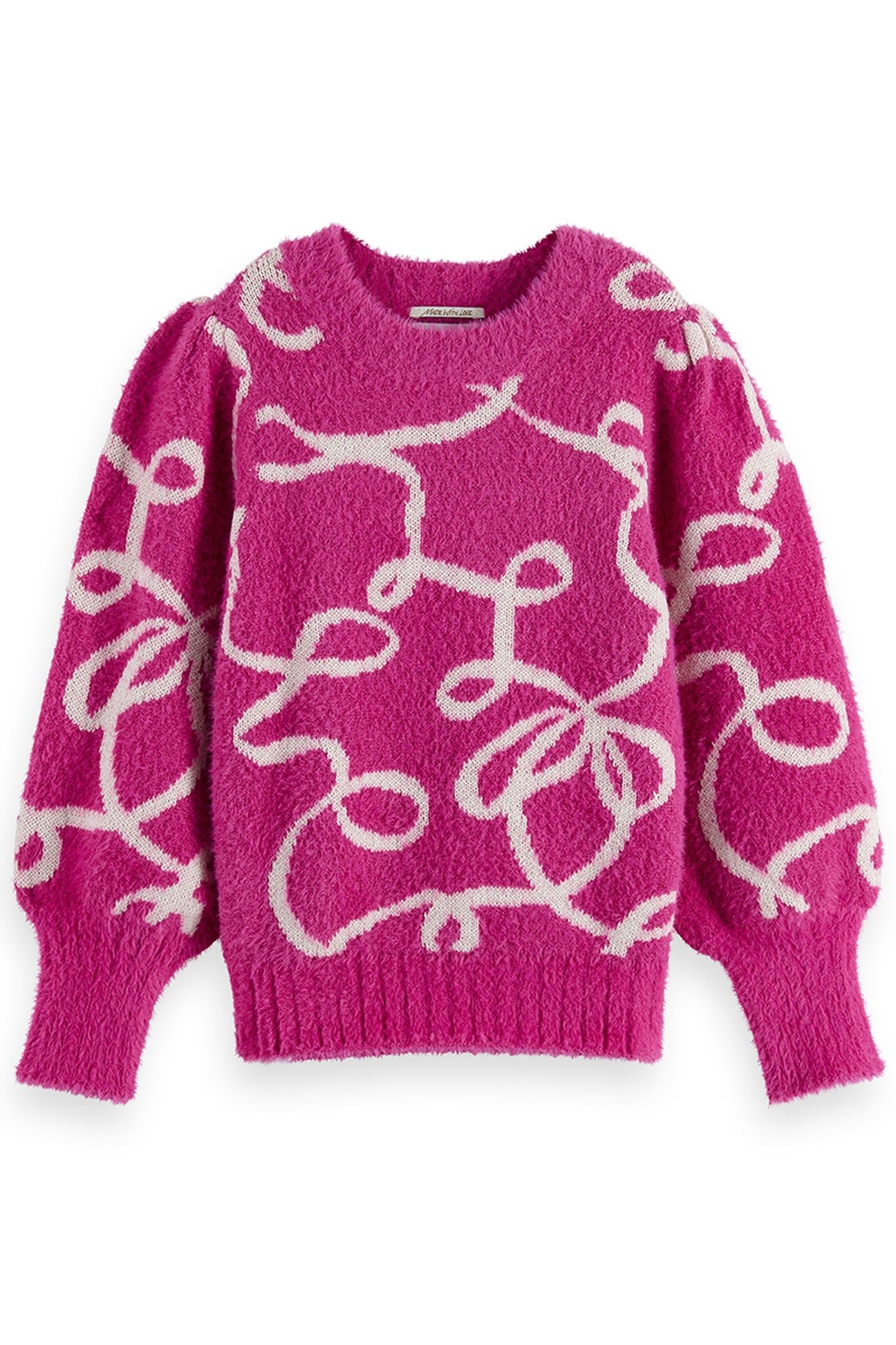 GIRL TURTLENECK INTARSIA GLITTER PULLOVER FUCHSIA RED 1
