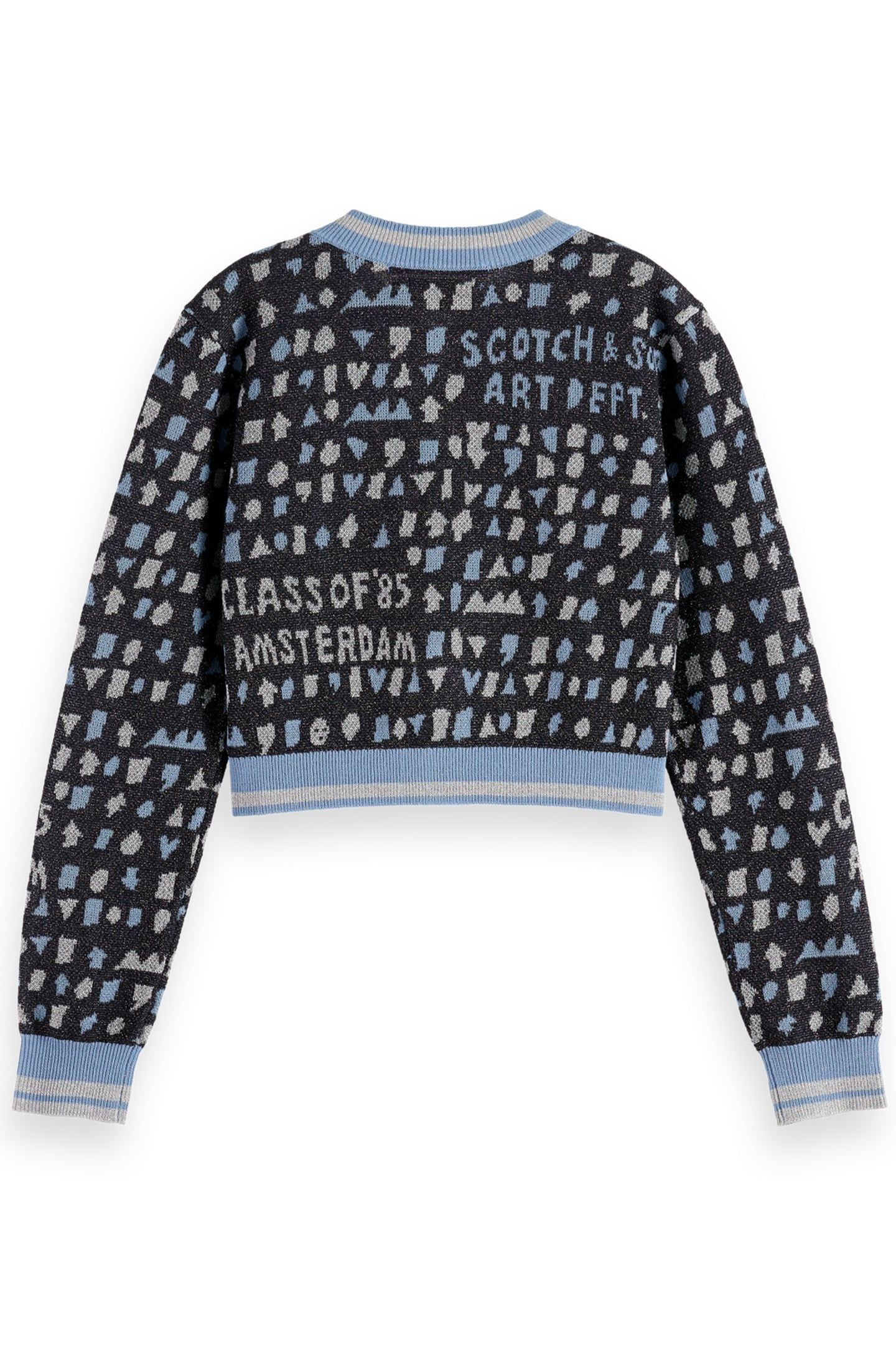 GIRL SLIM-FIT CROPPED JACQUARD CARDIGAN CHARCOAL ART 2