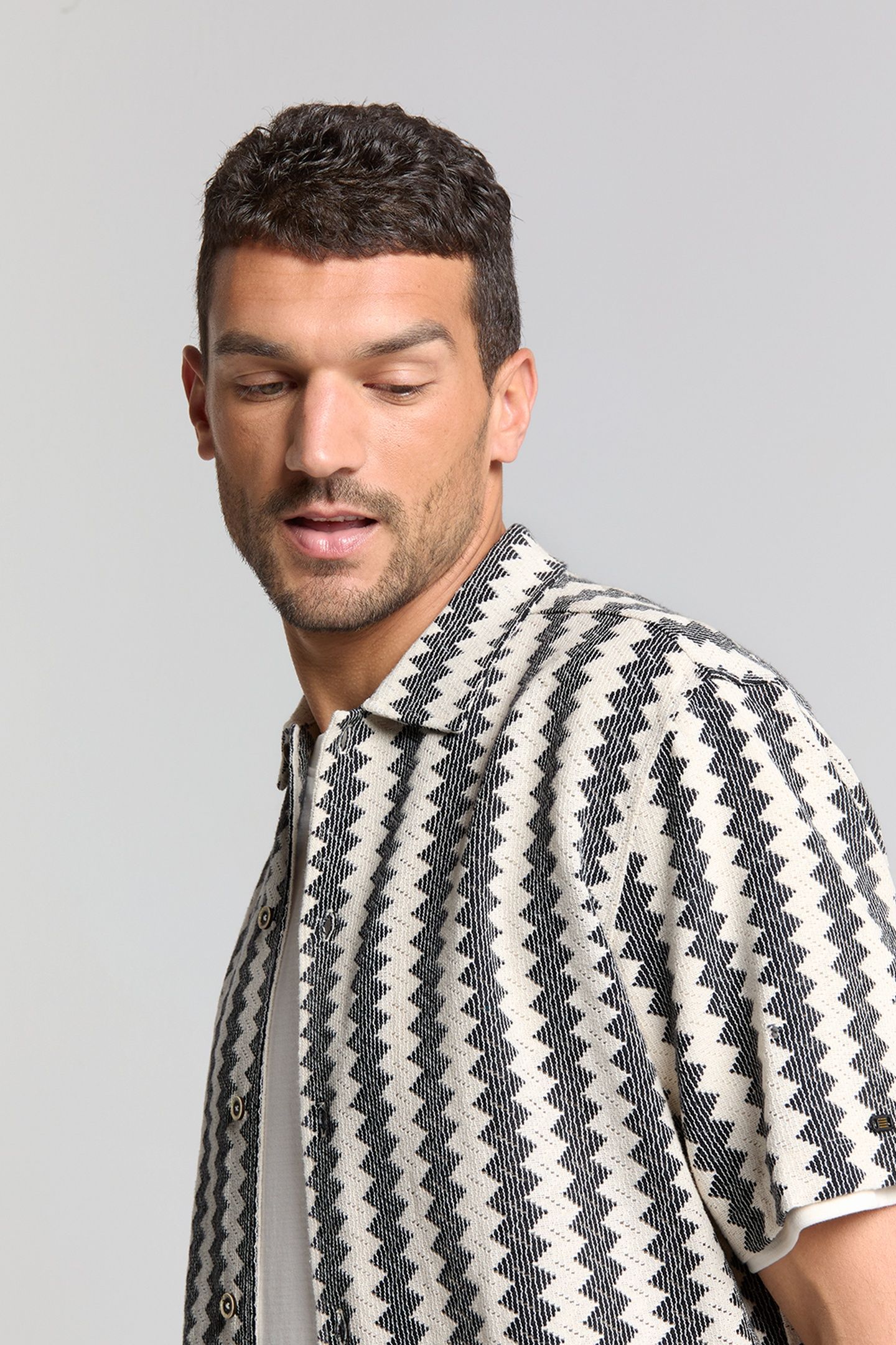 SHIRT SHORT SLEEVE ZIG ZAG JACQUARD OFFWHITE 6