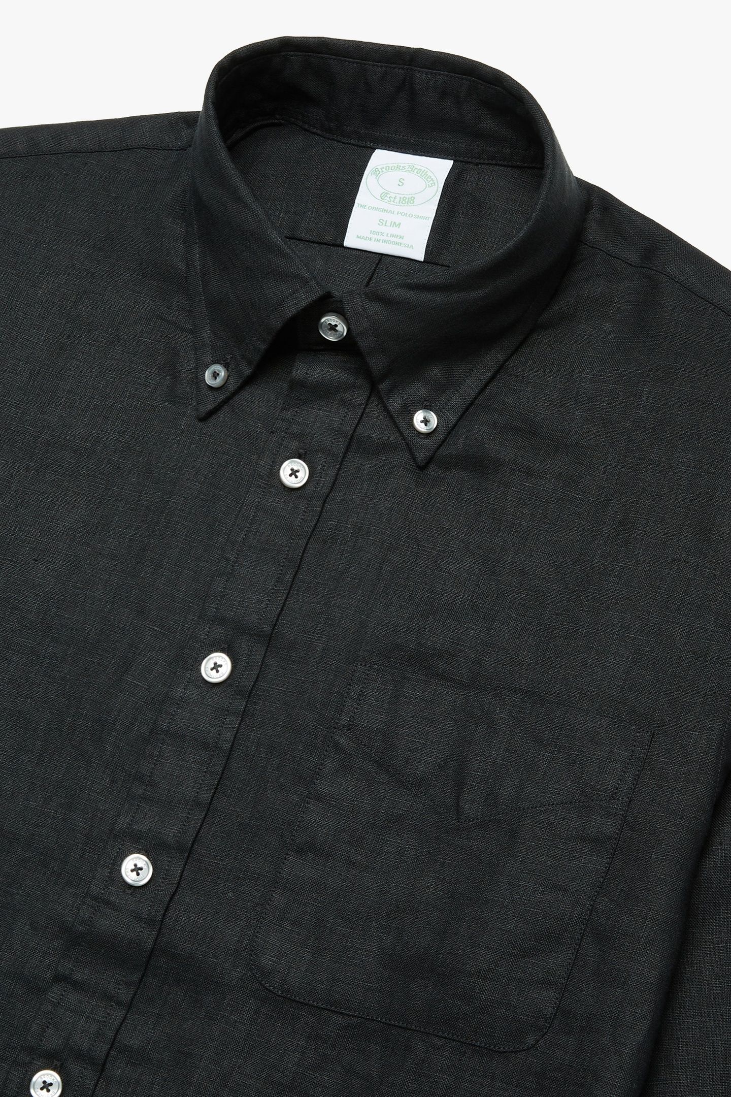 SLIM FIT LINEN SHIRT WITH BUTTON DOWN COLLAR BLACK 6