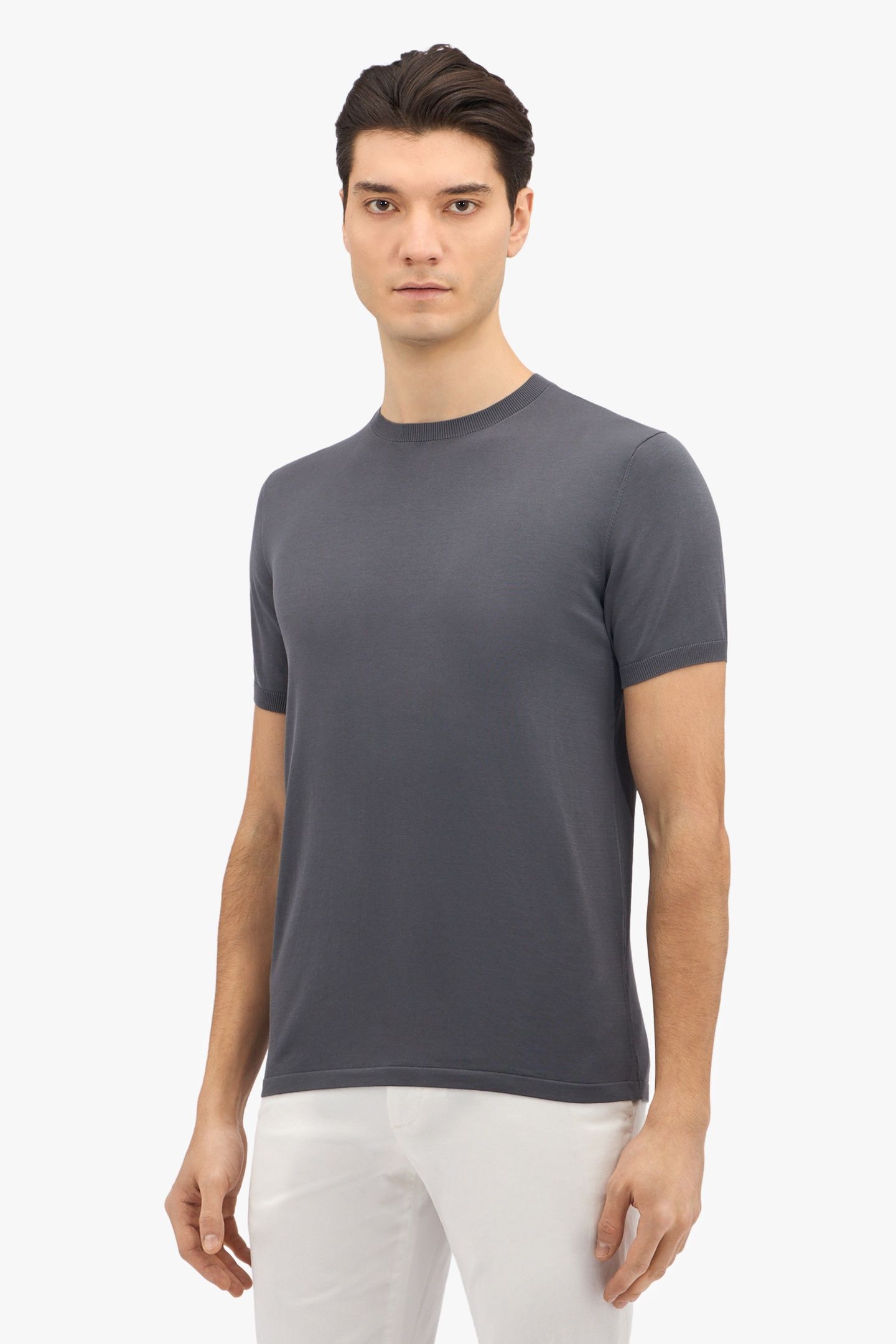 DARK GREY MAKO COTTON SHORT SLEEVE SWEATER DARK GREY 1