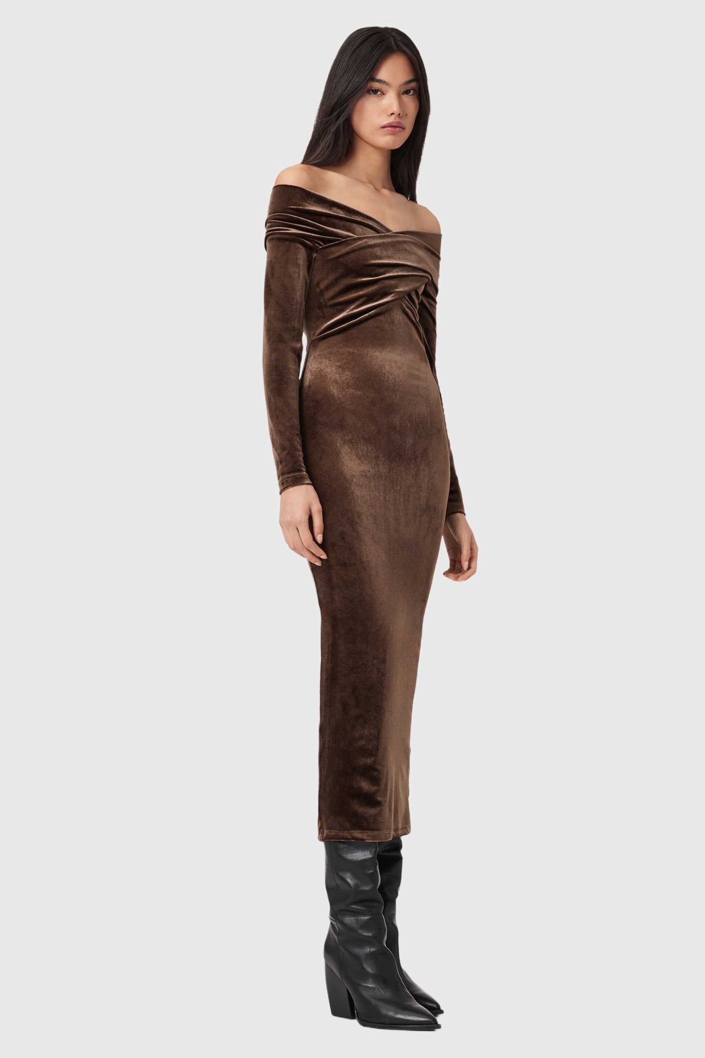 DELTA VELVET DRESS BITTER BROWN 3