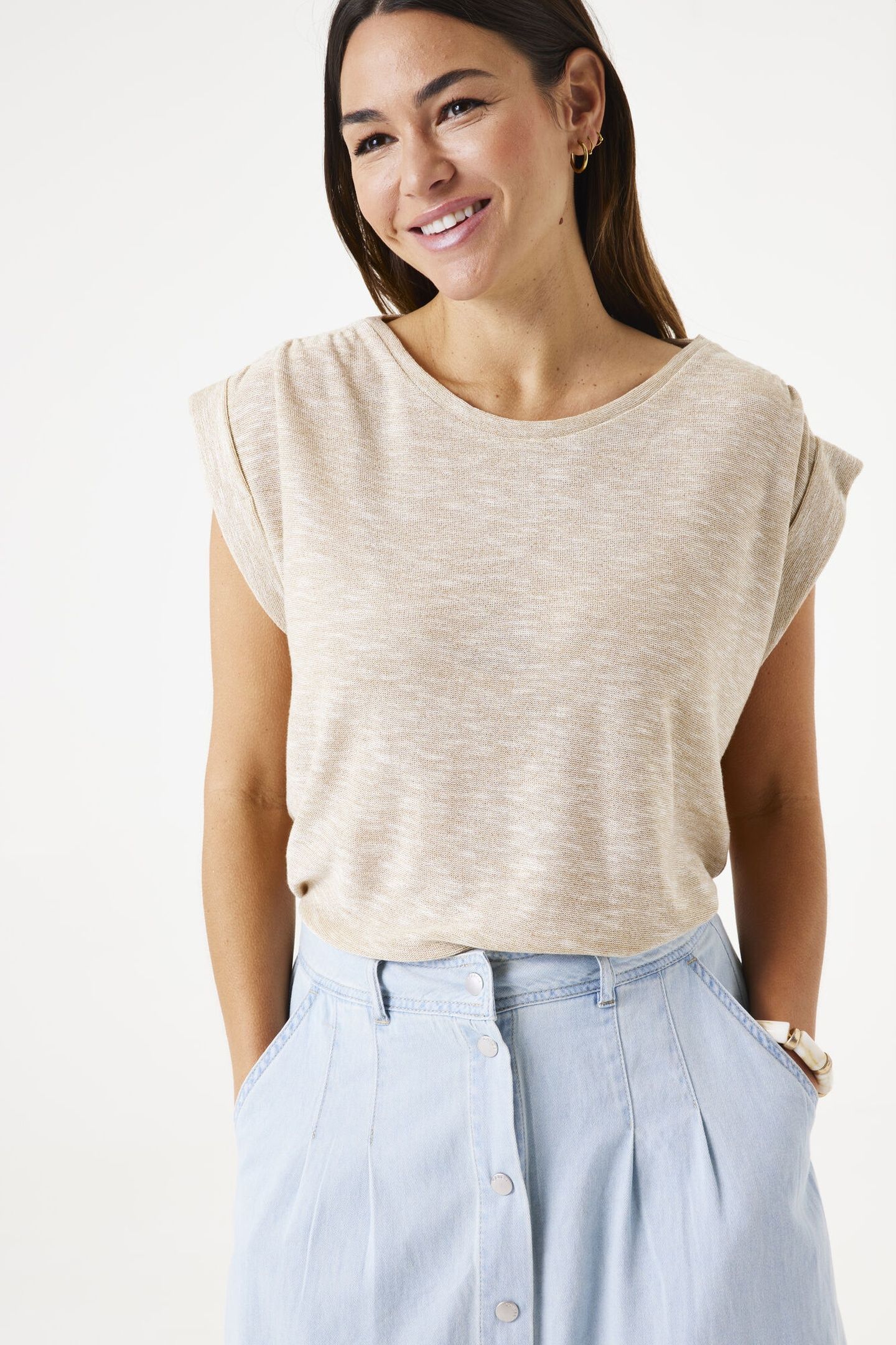 LADIES T-SHIRT SS BEIGE STONE 1