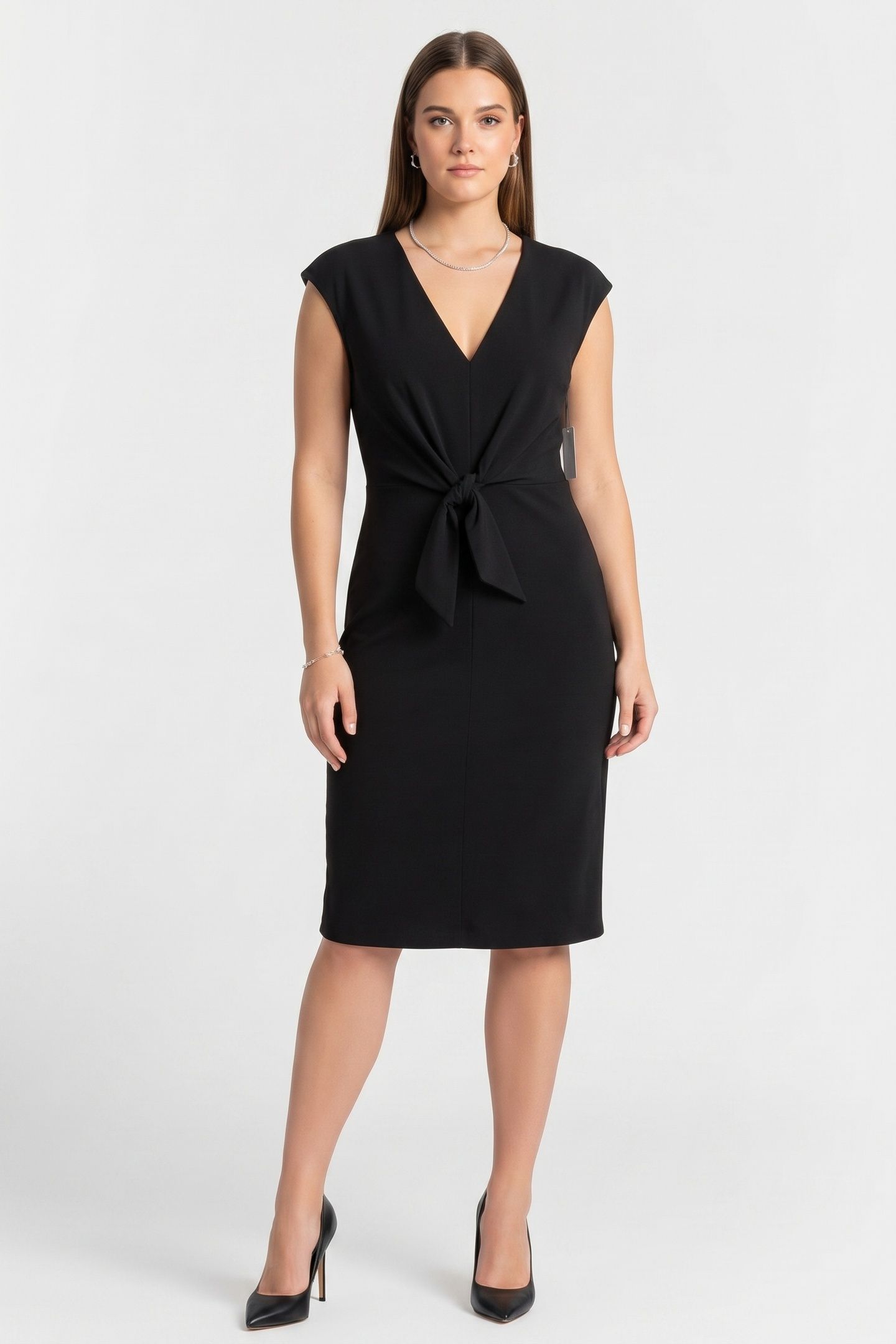 CROPPED KNIT V-NECK SHORT SLEEVE DRESS CAVIAR 1