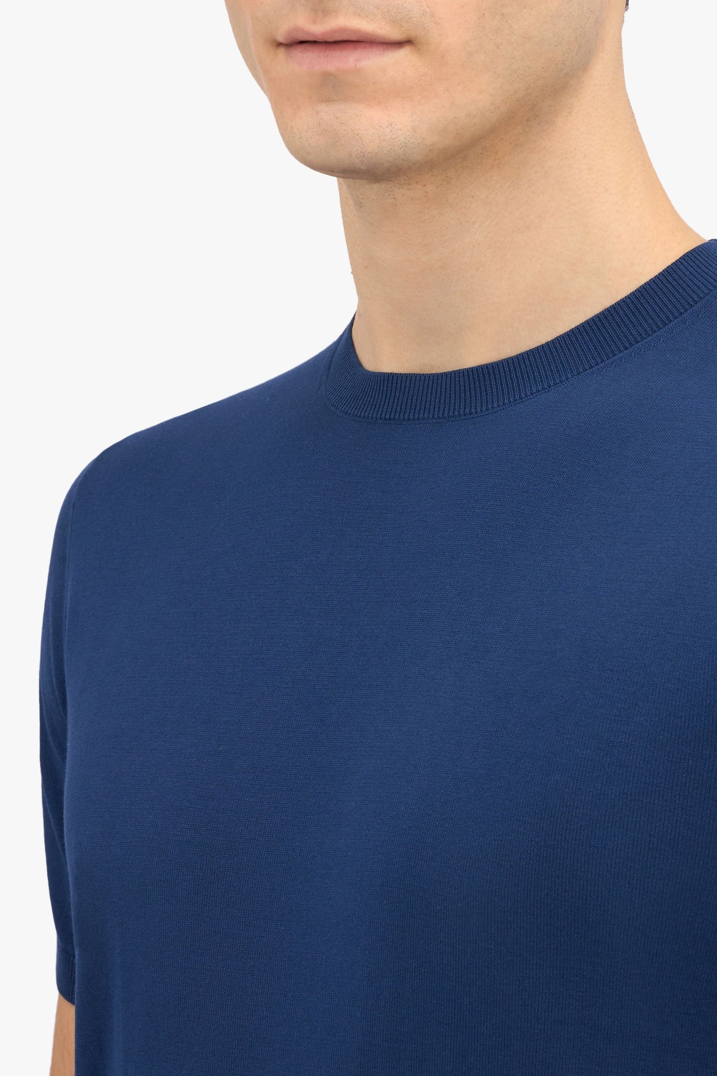 DARK BLUE MAKO COTTON SHORT SLEEVE SWEATER DARK BLUE 6