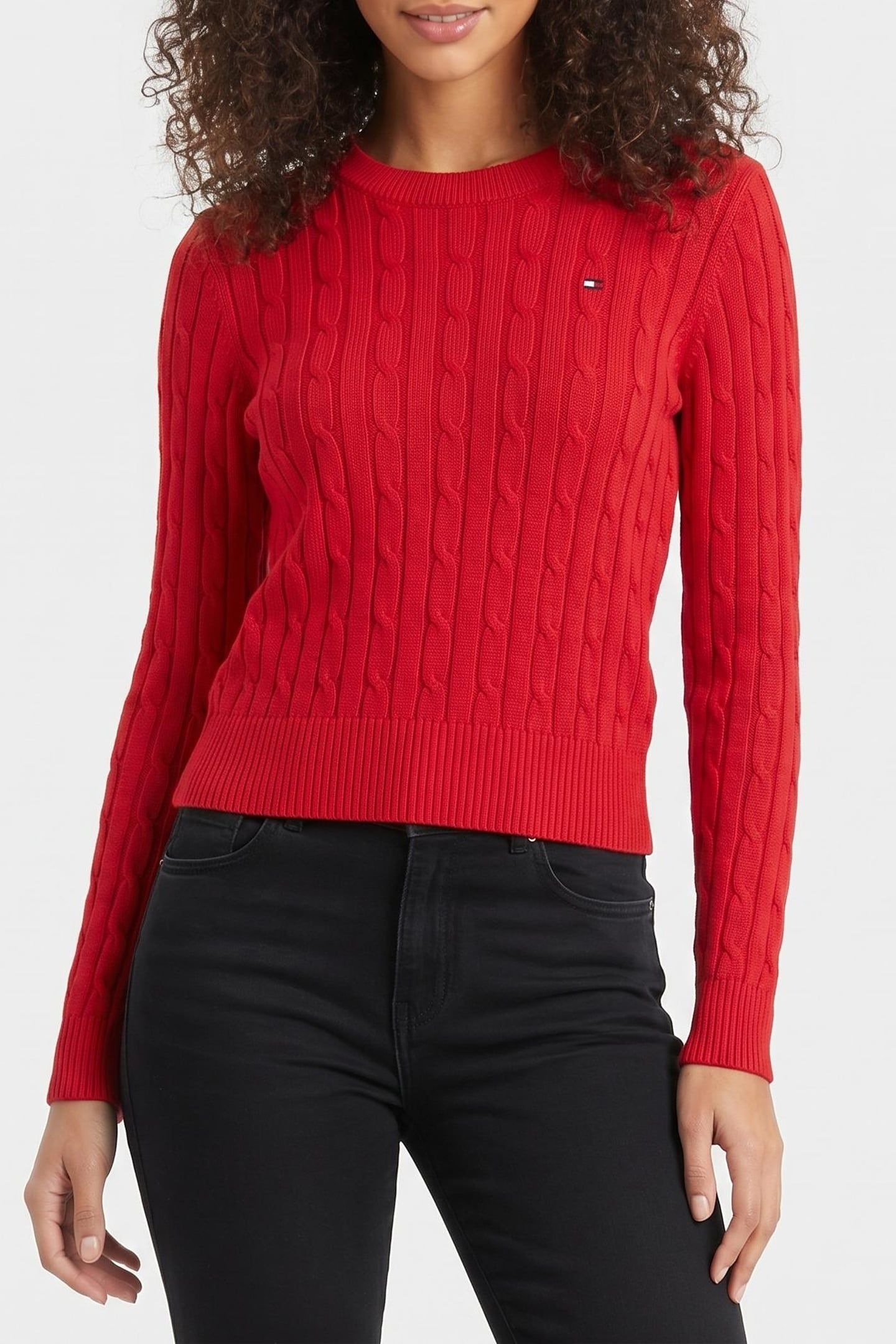 COTTON CABLE MID CREW NECK PRIMARY RED 1
