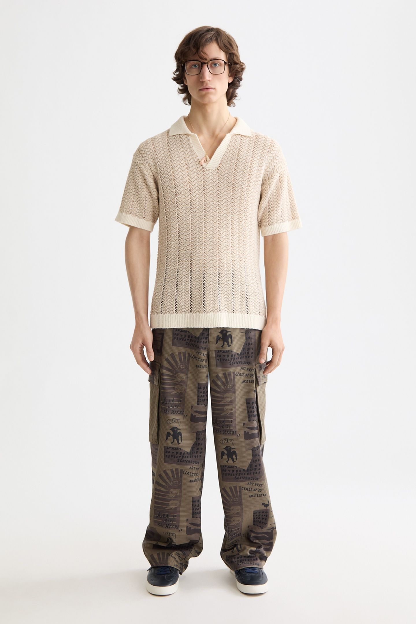 OPEN STRUCTURED KNITTED V-NECK POLO EGGNOG 3