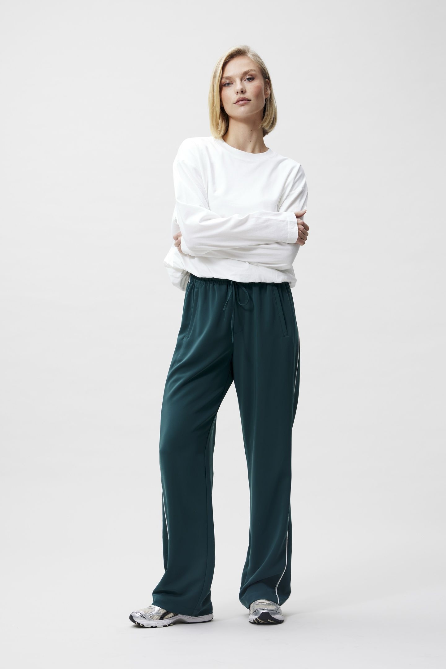 TRACKSUIT TROUSERS WITH PIPING SEA MOSS 1