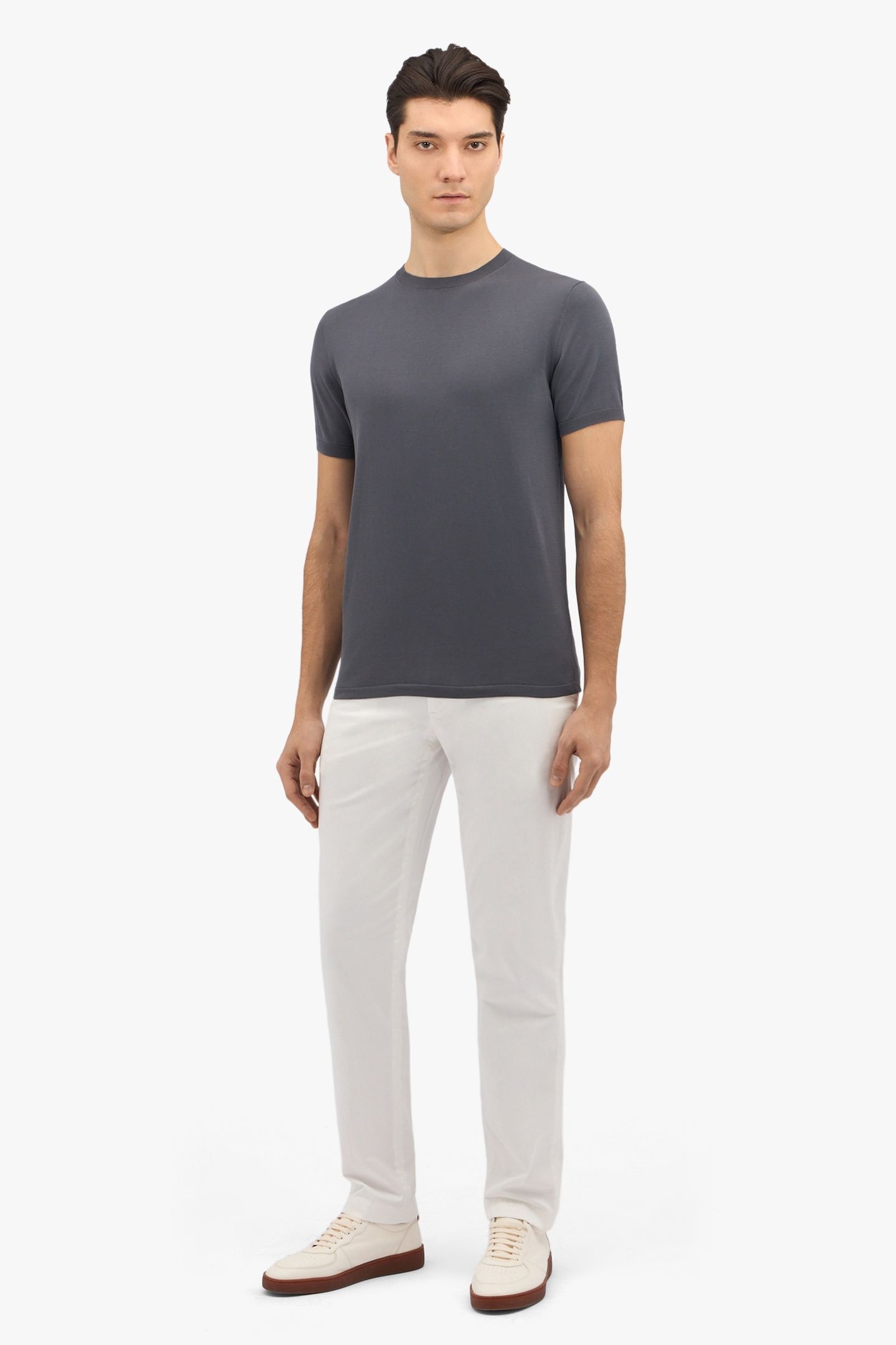 DARK GREY MAKO COTTON SHORT SLEEVE SWEATER DARK GREY 2