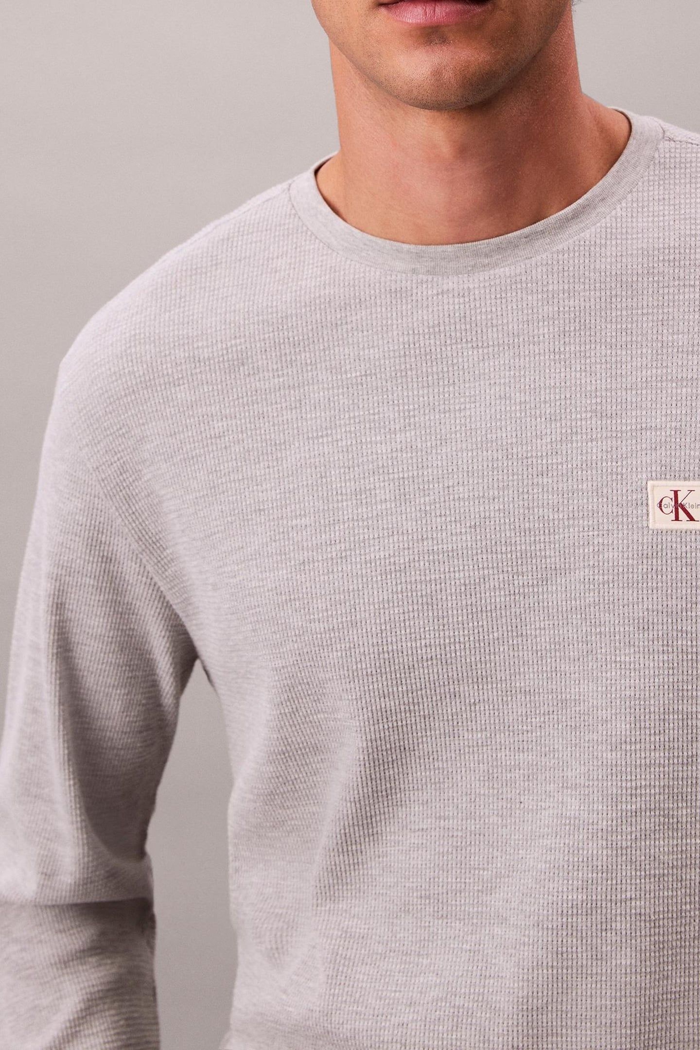 LS WAFFLE BADGE CREW NECK TEE HEROIC GREY HEATHER 6