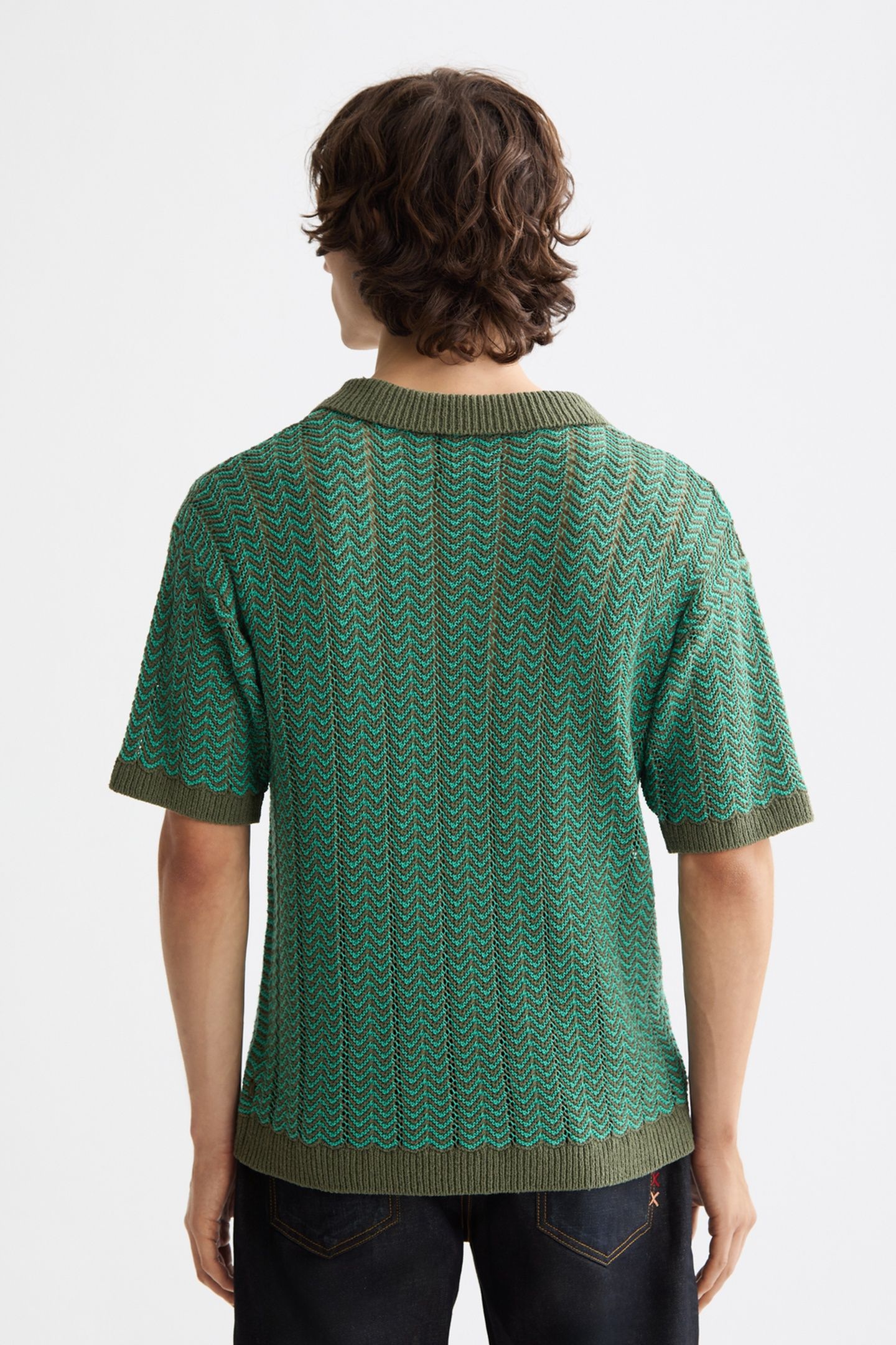 OPEN STRUCTURED KNITTED V-NECK POLO THYME 2