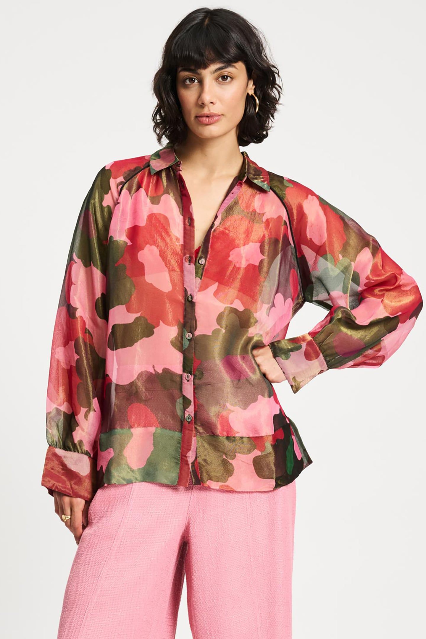 BLOUSE - ABSTRACT FLOWER SHIMMER MULTI COLOUR 1