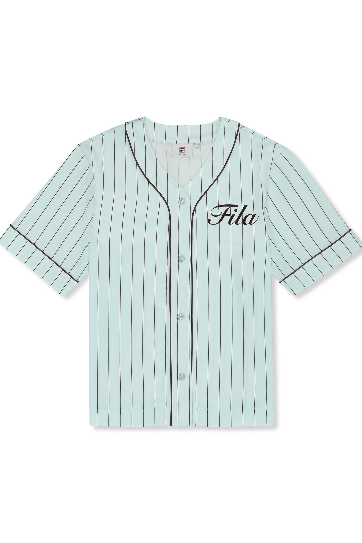 FIESOLE BOXY PINSTRIPED SATIN BASEBALL SHIRT SOOTHING SEA / 4