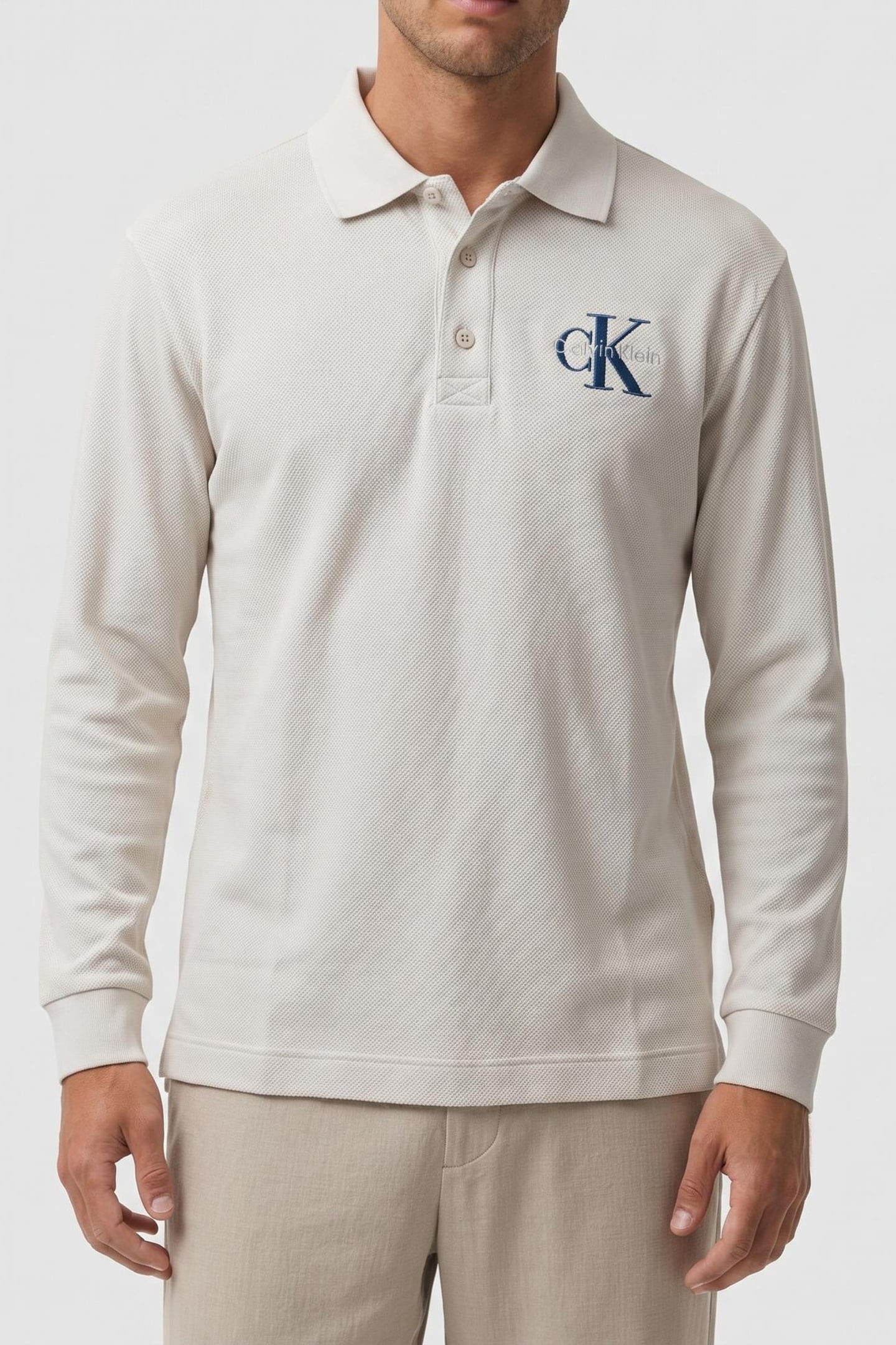 LS CHUNKY PIQUE RELAXED POLO CHALK 1