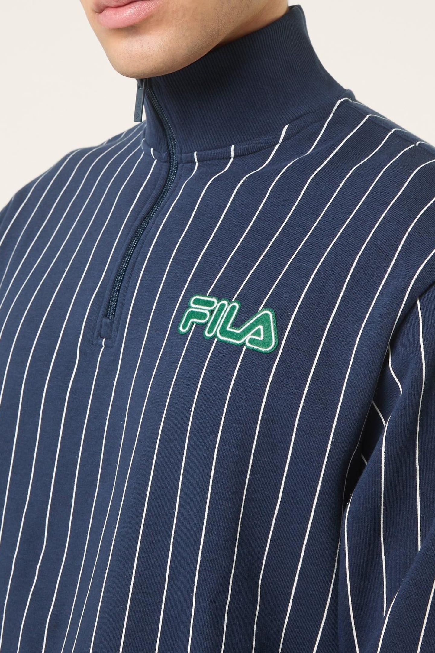 STATUTO LOOSE PINSTRIPED HALF ZIP SWEATSHIRT BLACK IRIS / EG 4