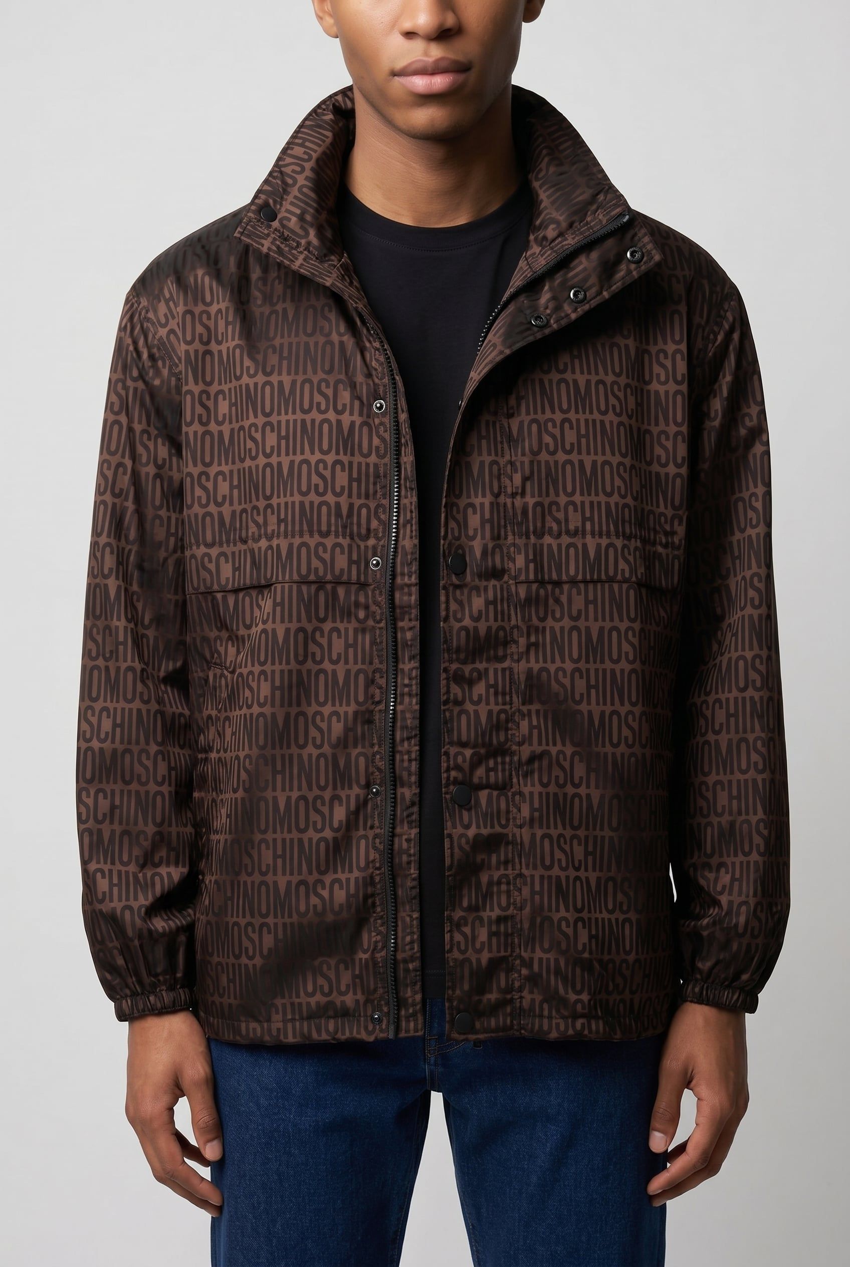 WINDBREAKER IN NYLON JACQUARD ALLOVER LOGO BROWN 1