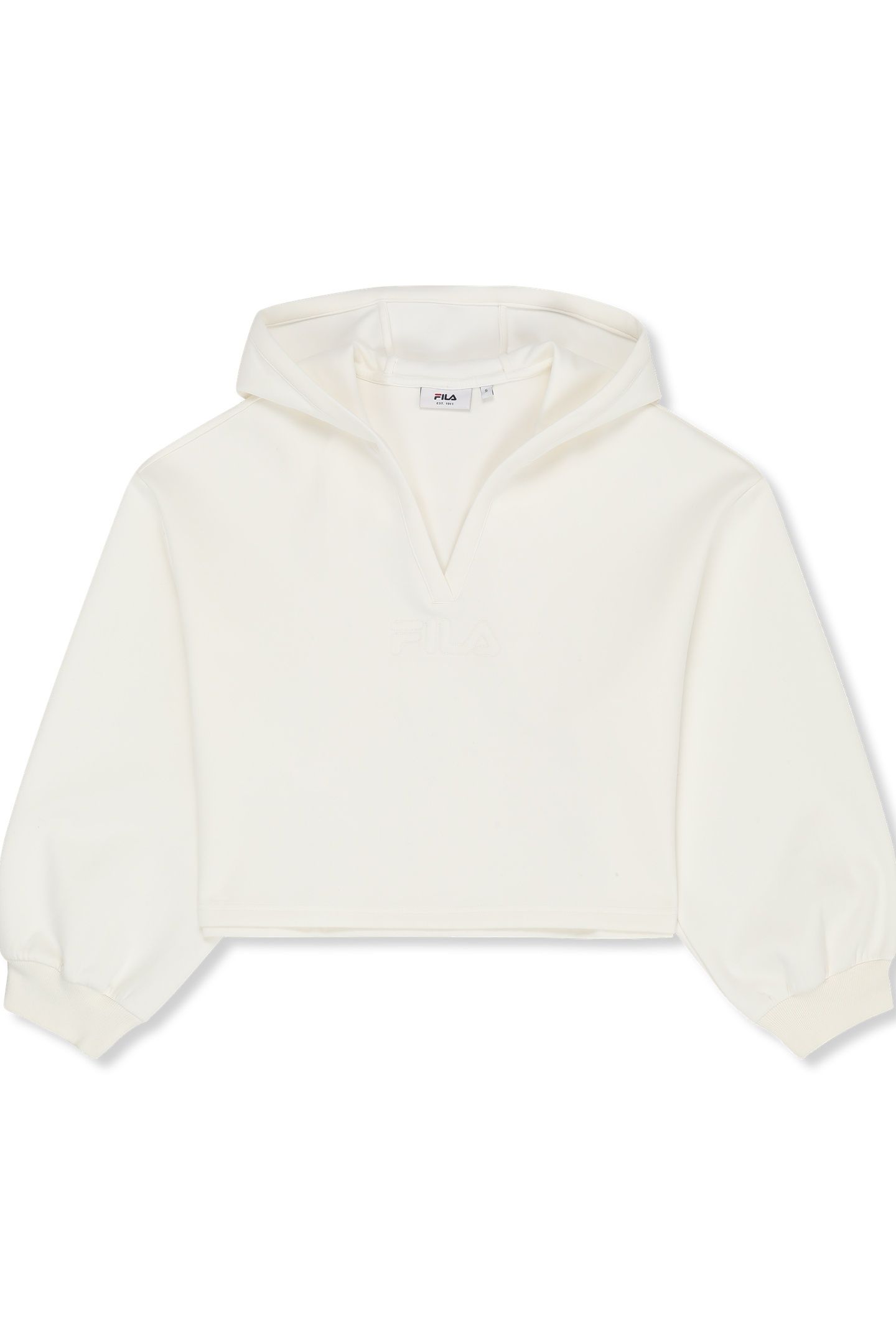 MEZZANA LOOSE CROPPED V-NECK SCUBA HOODIE EGRET 4