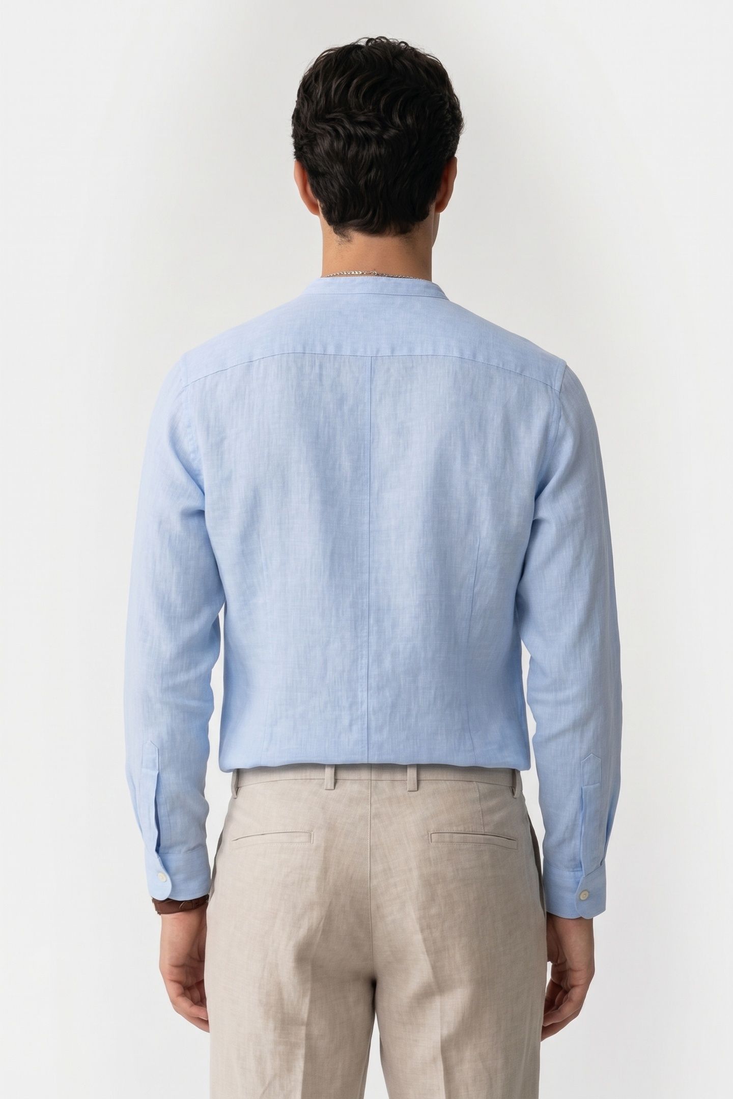 STAND COLLAR SHIRT LINEN LIGHT BLUE 2