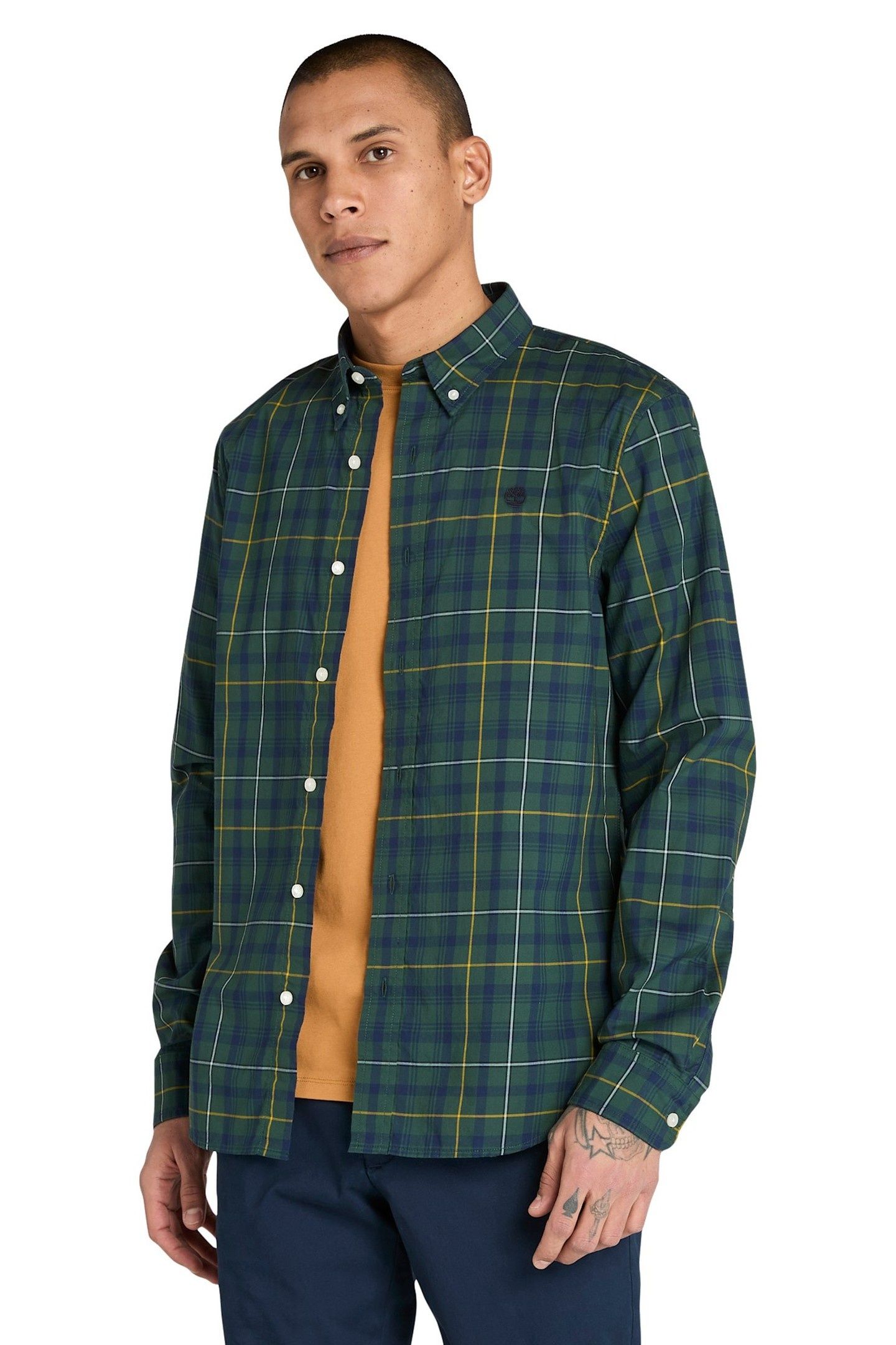 STRETCH POPLIN CHECK SHIRT GREEN GABLES 1