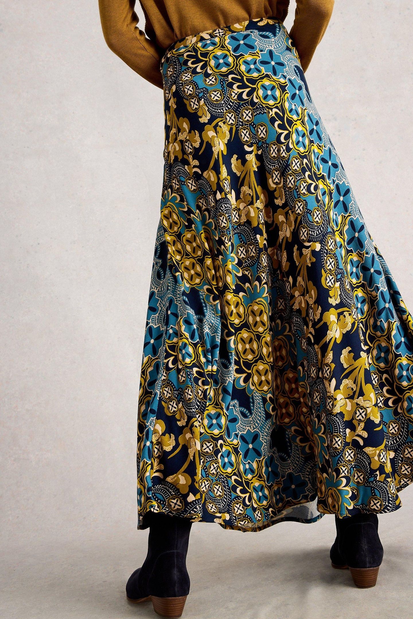HOPE BIAS CUT MAXI SKIRT NAVY MULTI 3