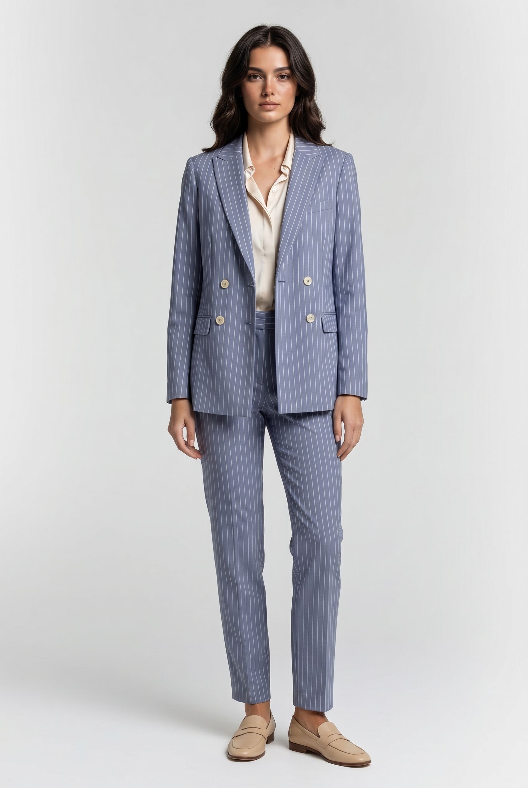 PINSTRIPE LINEN BLEND DOUBLE-BREASTED BLAZER LIGHT BLUE 4