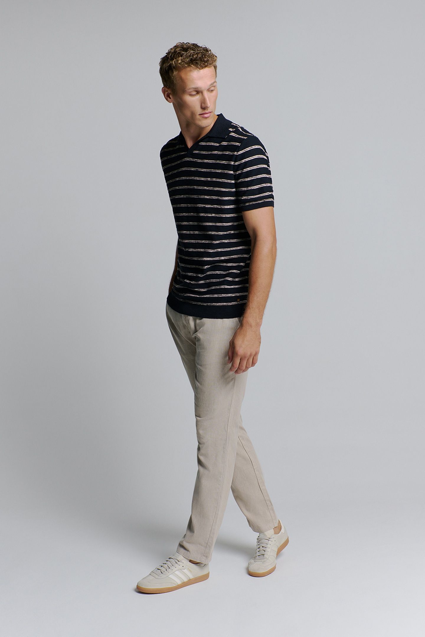 PULLOVER SHORT SLEEVE POLO V STRIPES WITH LINEN NIGHT 1