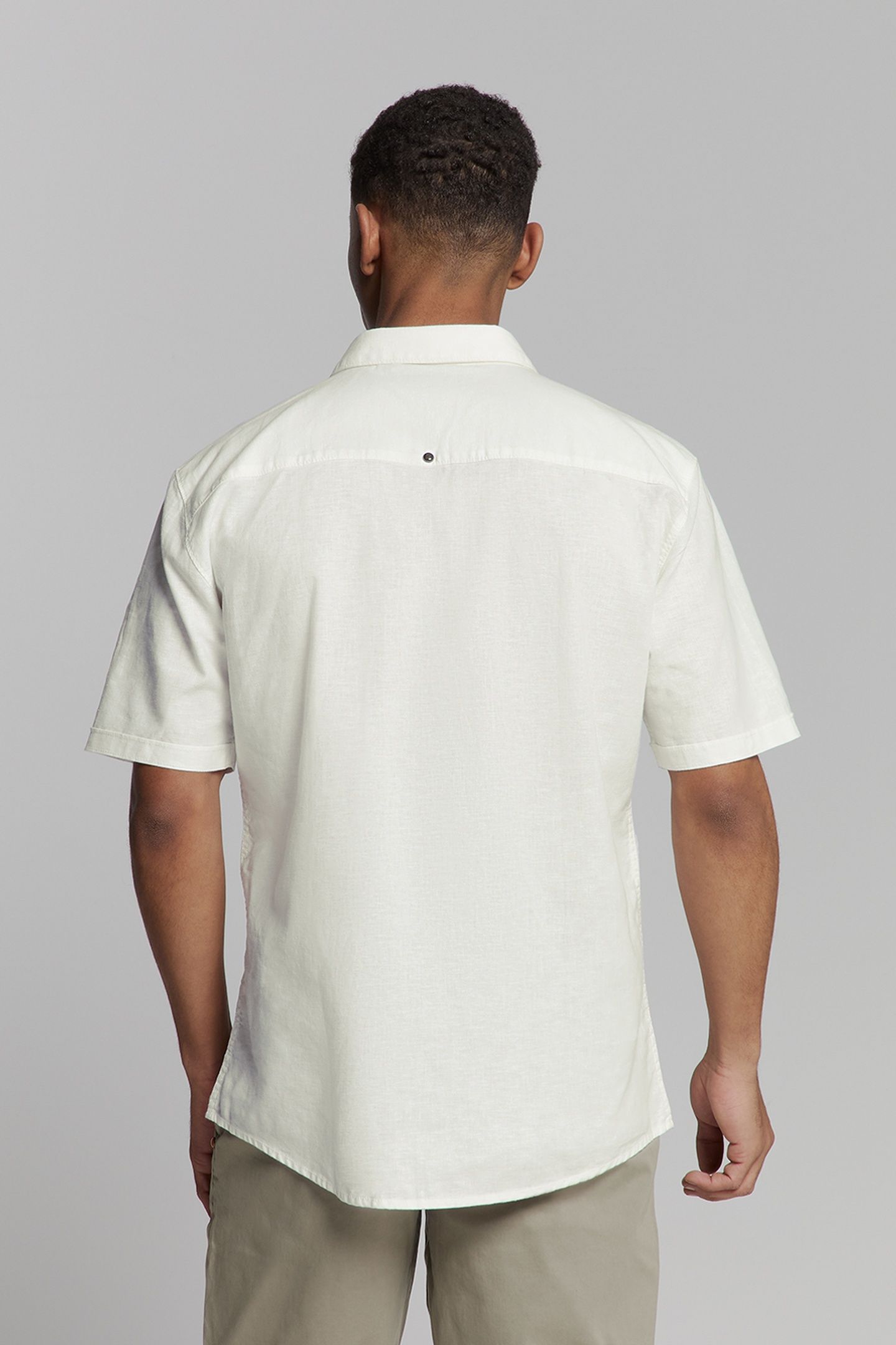 SHIRT SHORT SLEEVE SOLID WITH LINEN WHITE 3