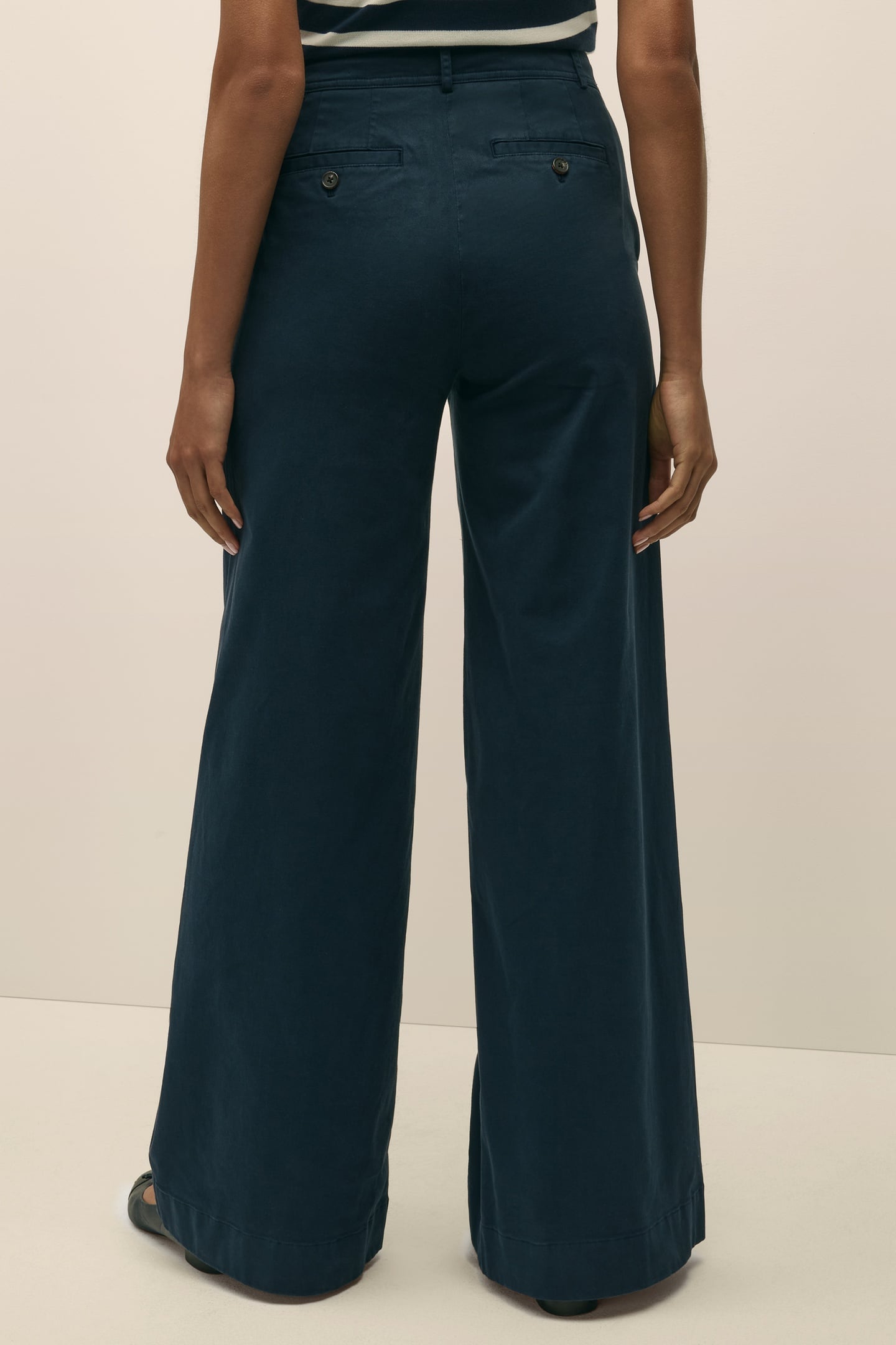 WIDE LEG COTTON TWILL PANT NAVY 2