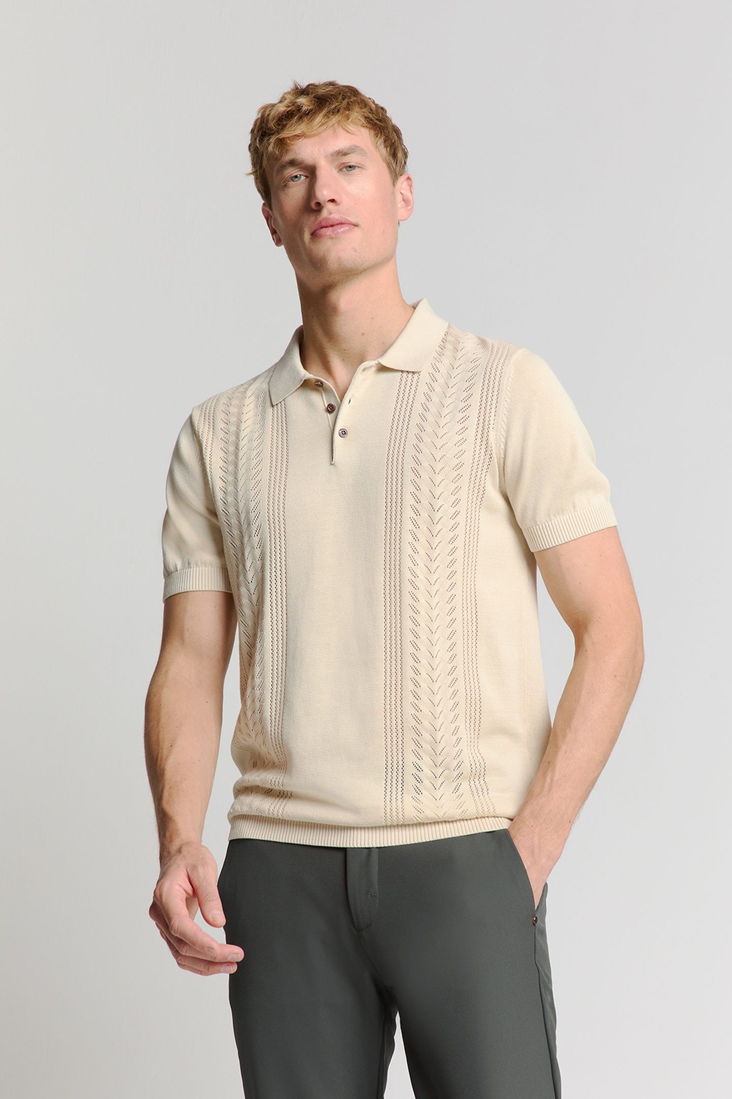 PULLOVER SHORT SLEEVE POLO SOLID PLACED JACQUARD SAND 2
