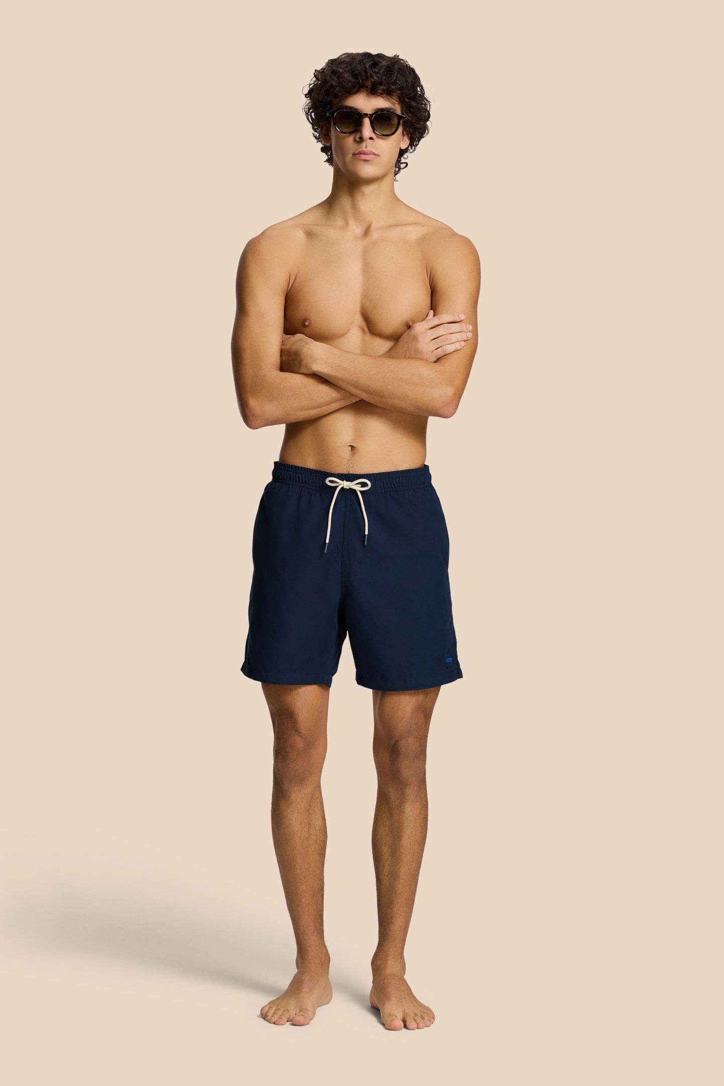 MEN MIKE SWIM SHORTS 7 INCH SOLID BLUE DARK NAVY 1