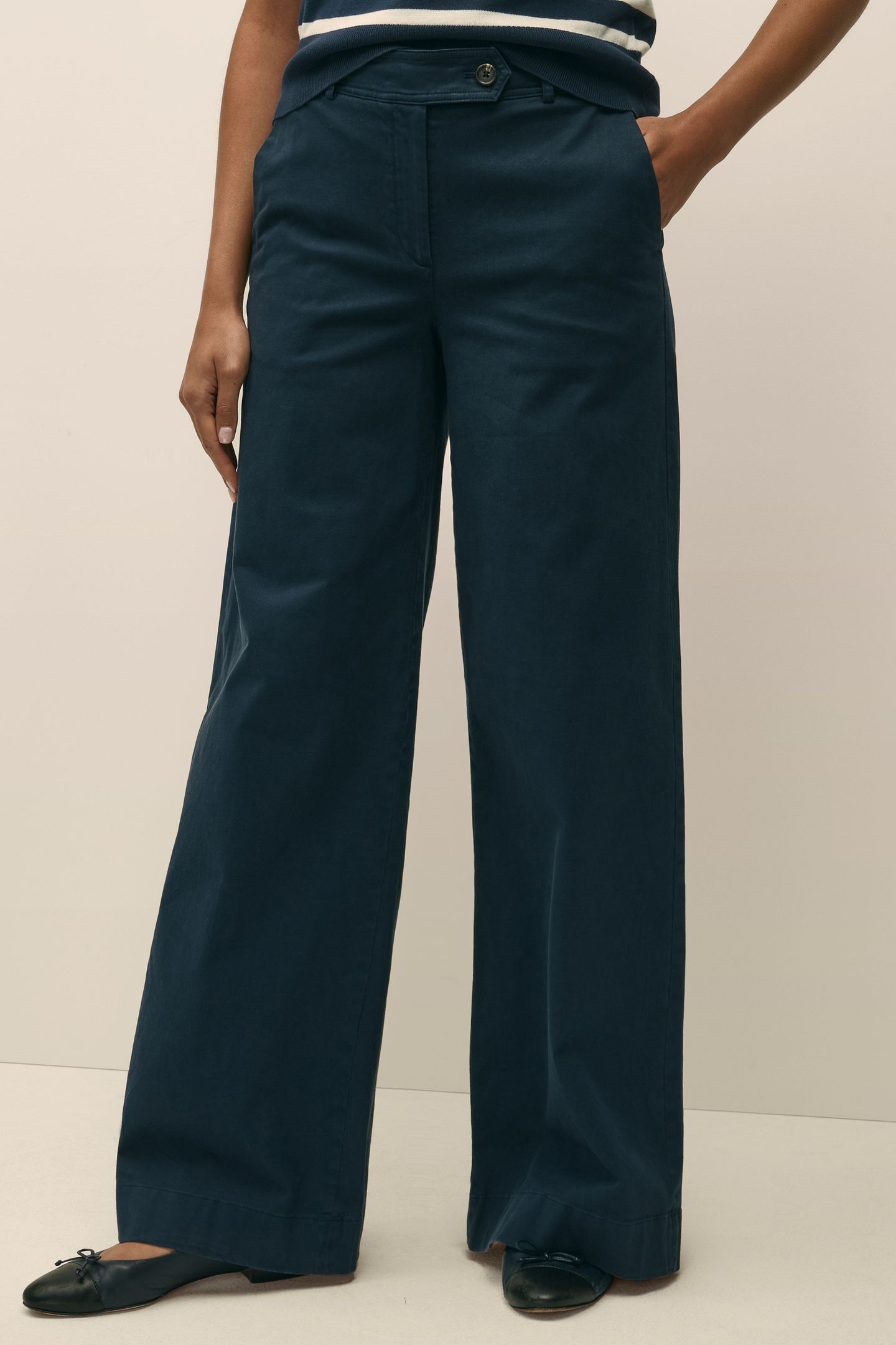 WIDE LEG COTTON TWILL PANT NAVY 1