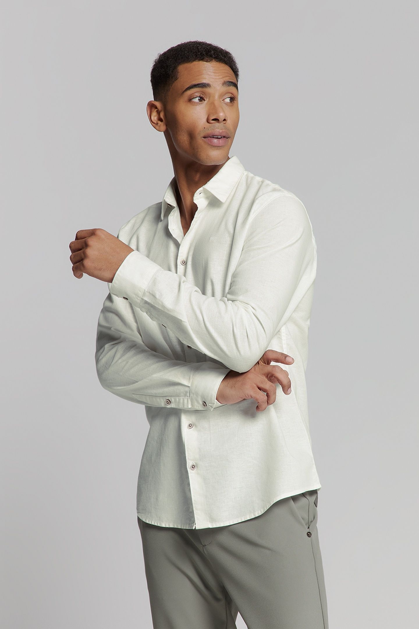 SHIRT SOLID WITH LINEN WHITE 2