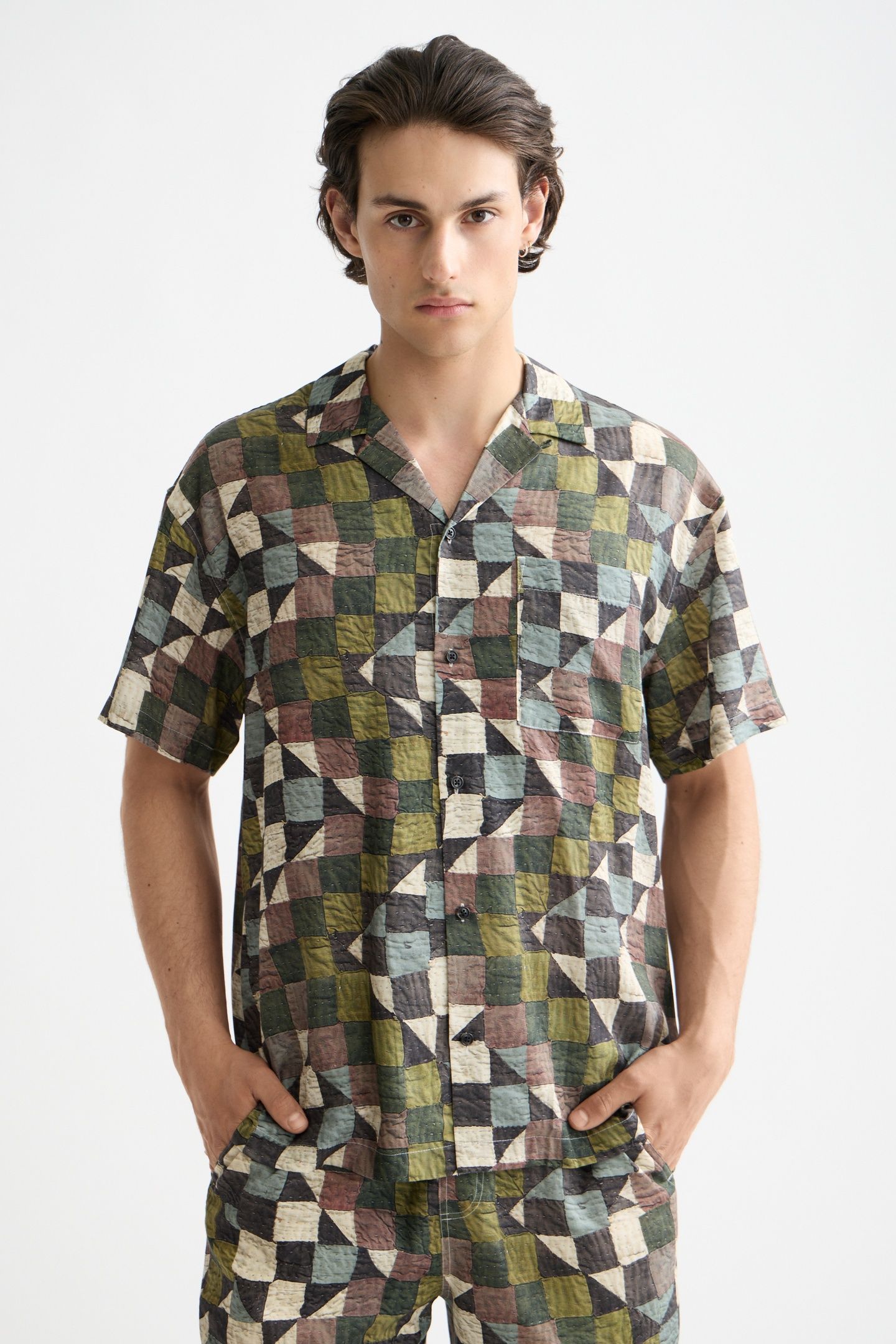 PRINTED SHORT-SLEEVED TENCEL SHIRT ZIG ZAG PATCHWORK MULTI 1