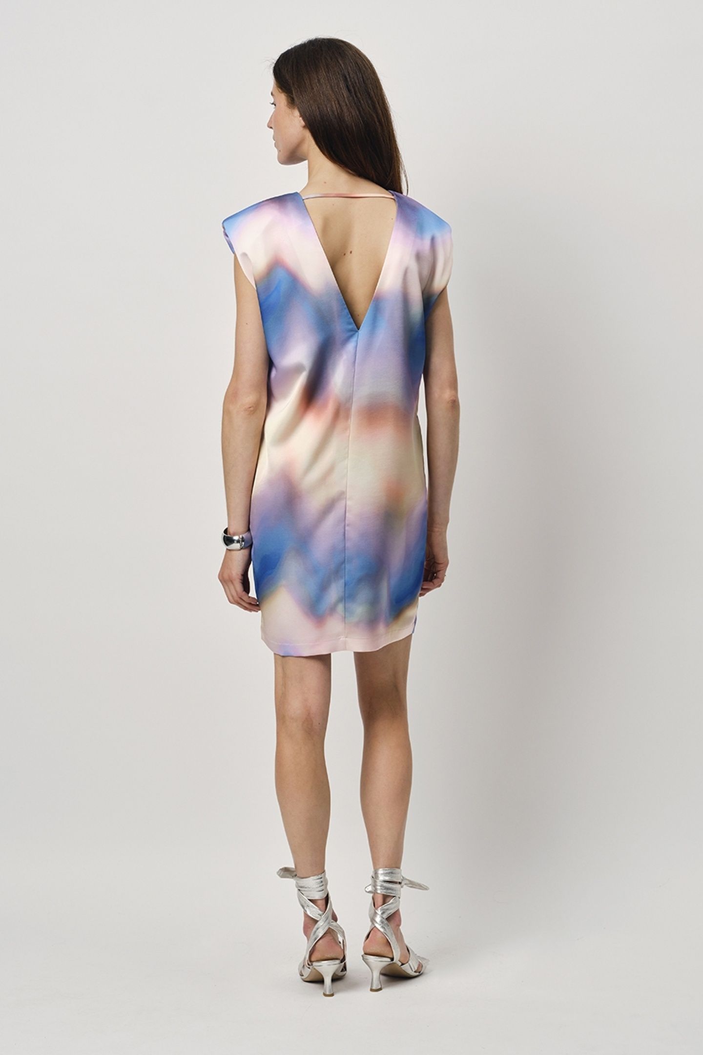 PEYTON PRINTED POWER SHOULDER DRESS MULTICOLOUR 2