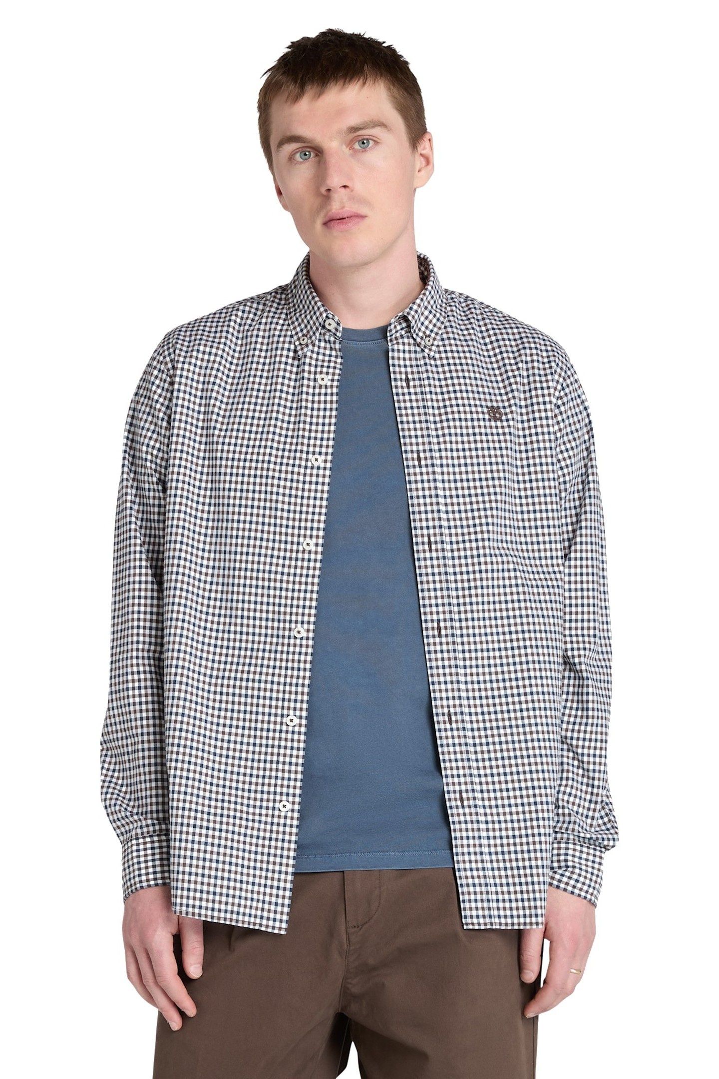 STRETCH POPLIN GINGHAM SHIRT CHOCOLATE BROWN 1