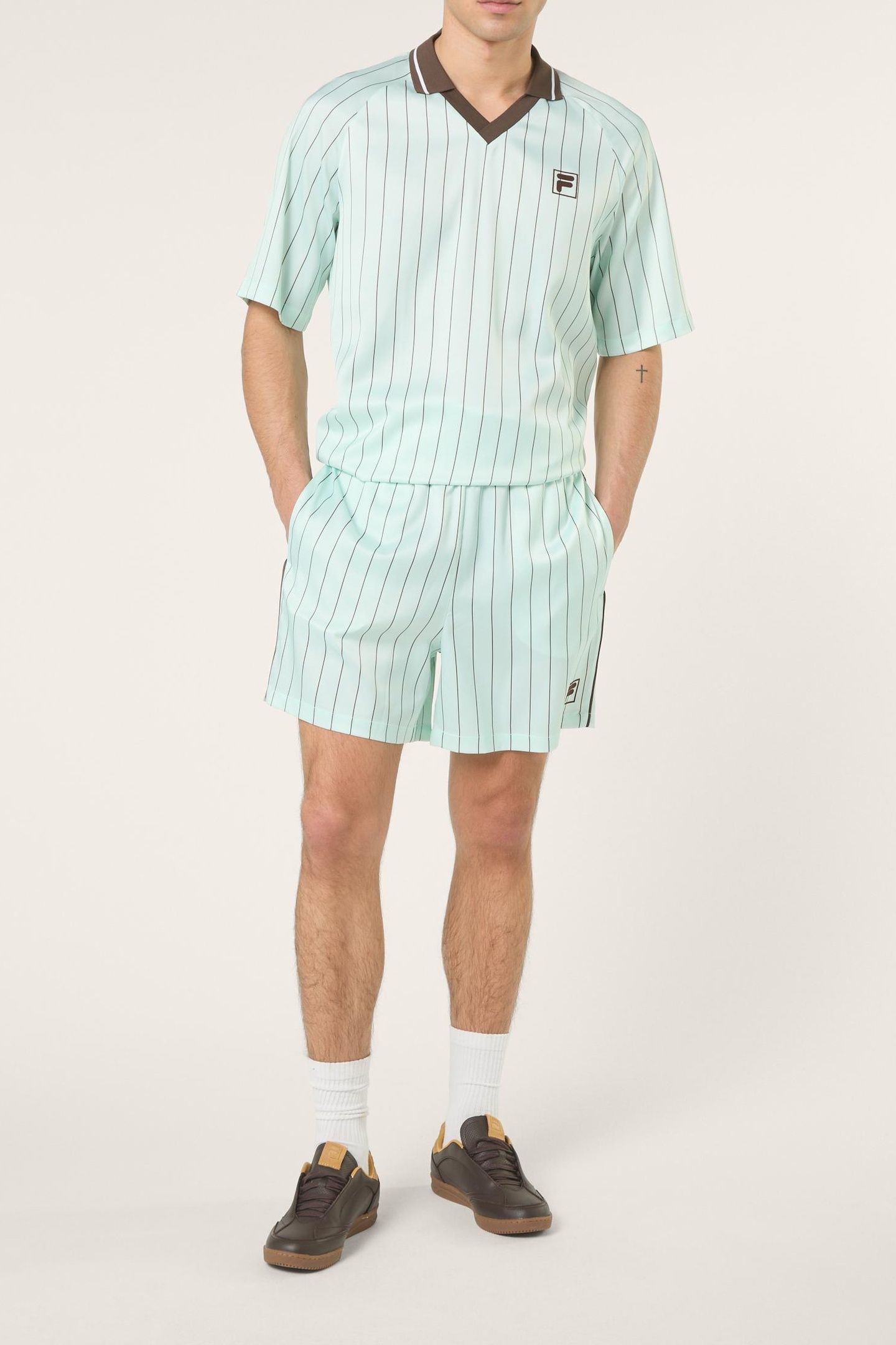 COVERCIANO LOOSE PINSTRIPED SATIN SHIRT SOOTHING SEA / BRACK 2