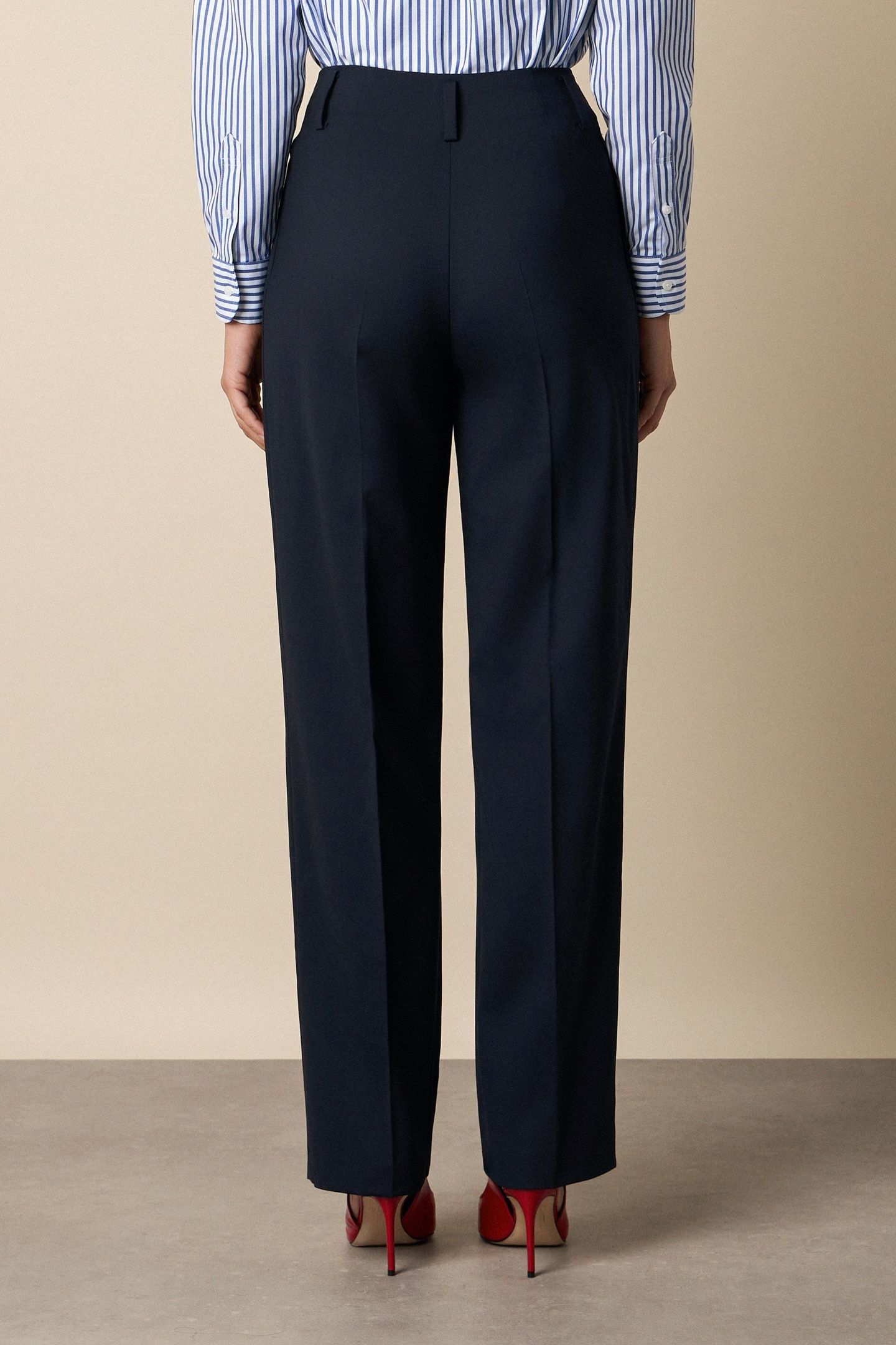 WOOL BLEND STRETCH PLEATED TROUSERS NAVY 2