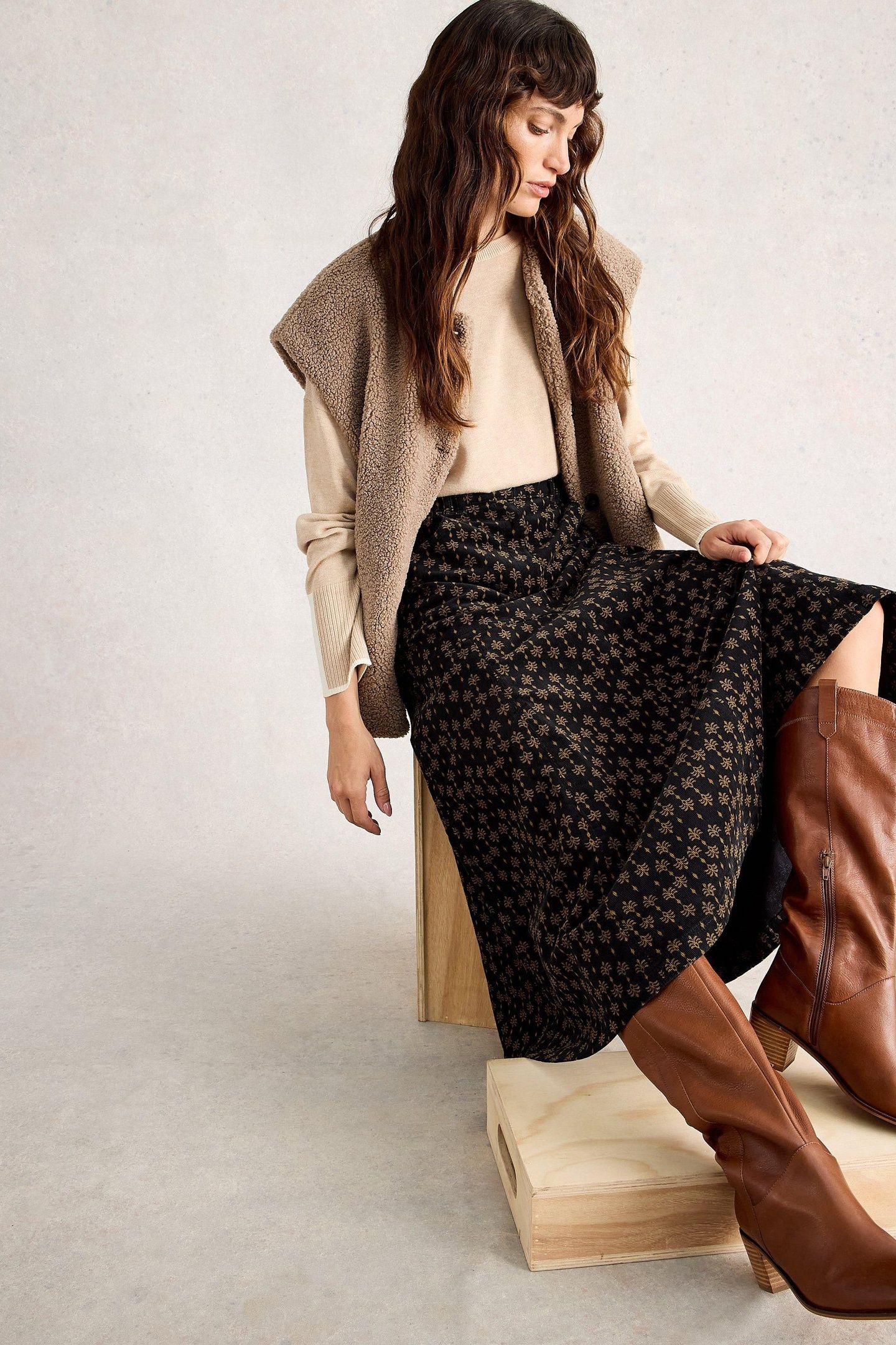 QUINN CORD MIDI SKIRT BLACK MULTI 4