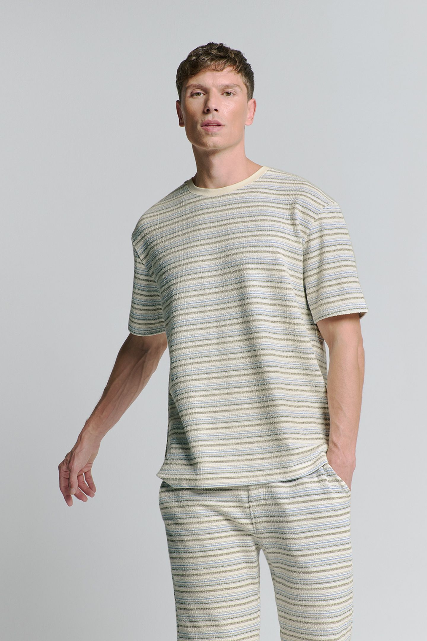 T-SHIRT CREWNECK MULTI COLOURED JACQUARD SLUB STRIPE DEEP BL 2
