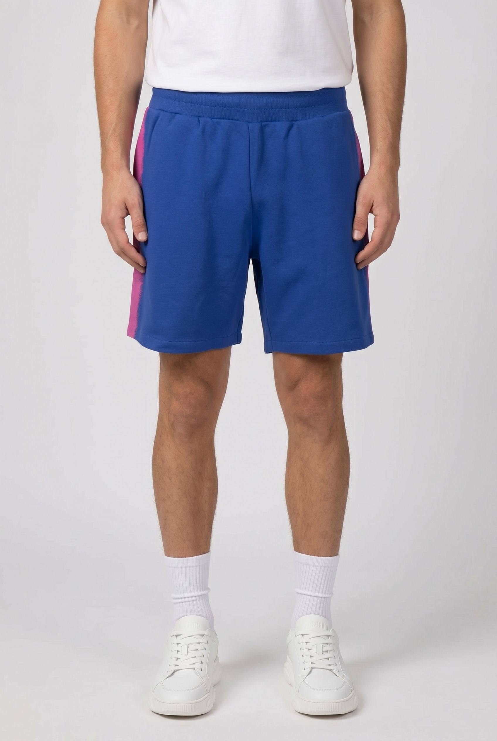 MOSCHINO PAINT ORGANIC FLEECE BERMUDA SHORTS BLUE 1