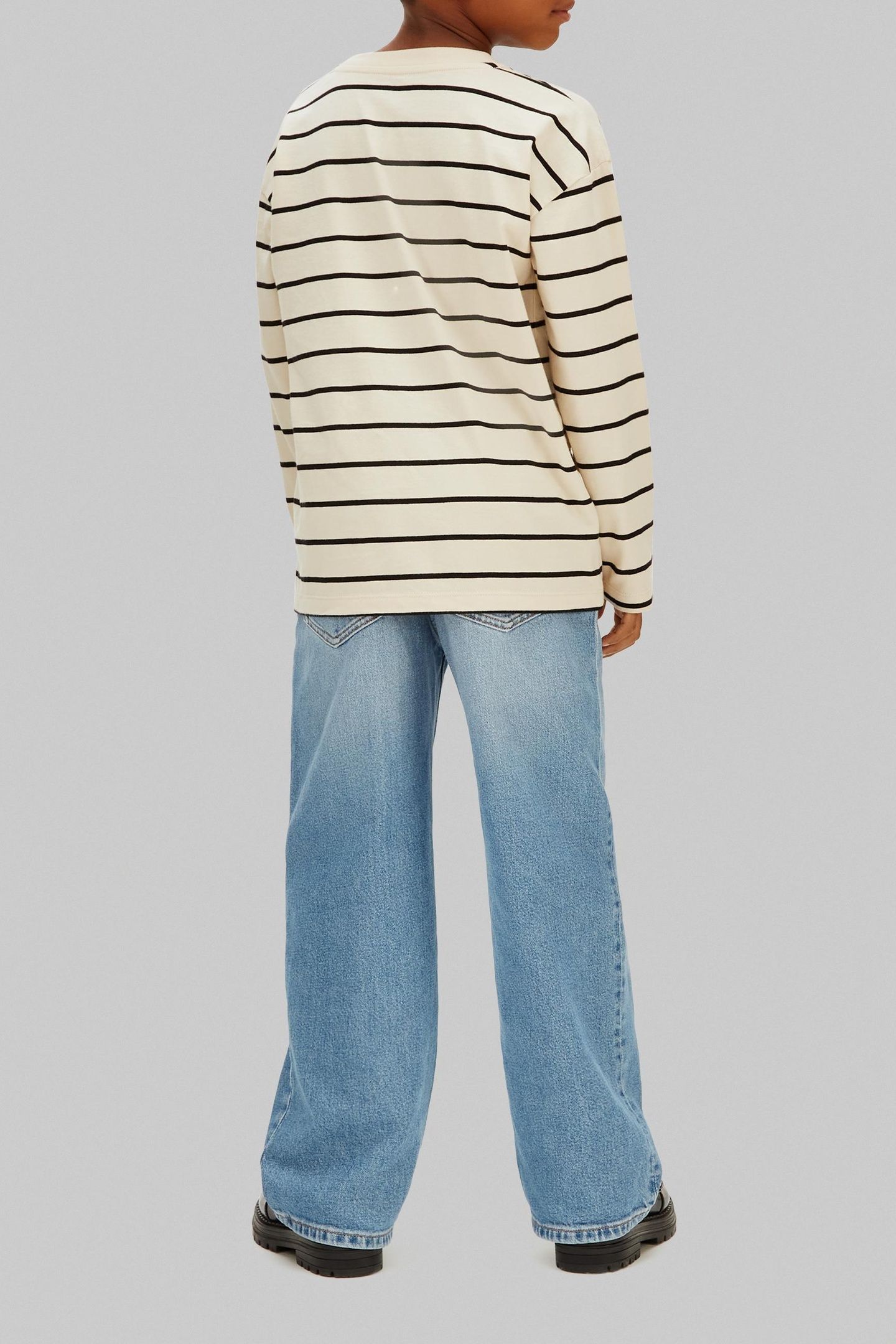 BOYS STRIPE T-SHIRT L/S WHITE GRAY/CK BLACK 2